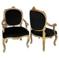 19th Century Italian Gold Giltwood Armchairs from Naples