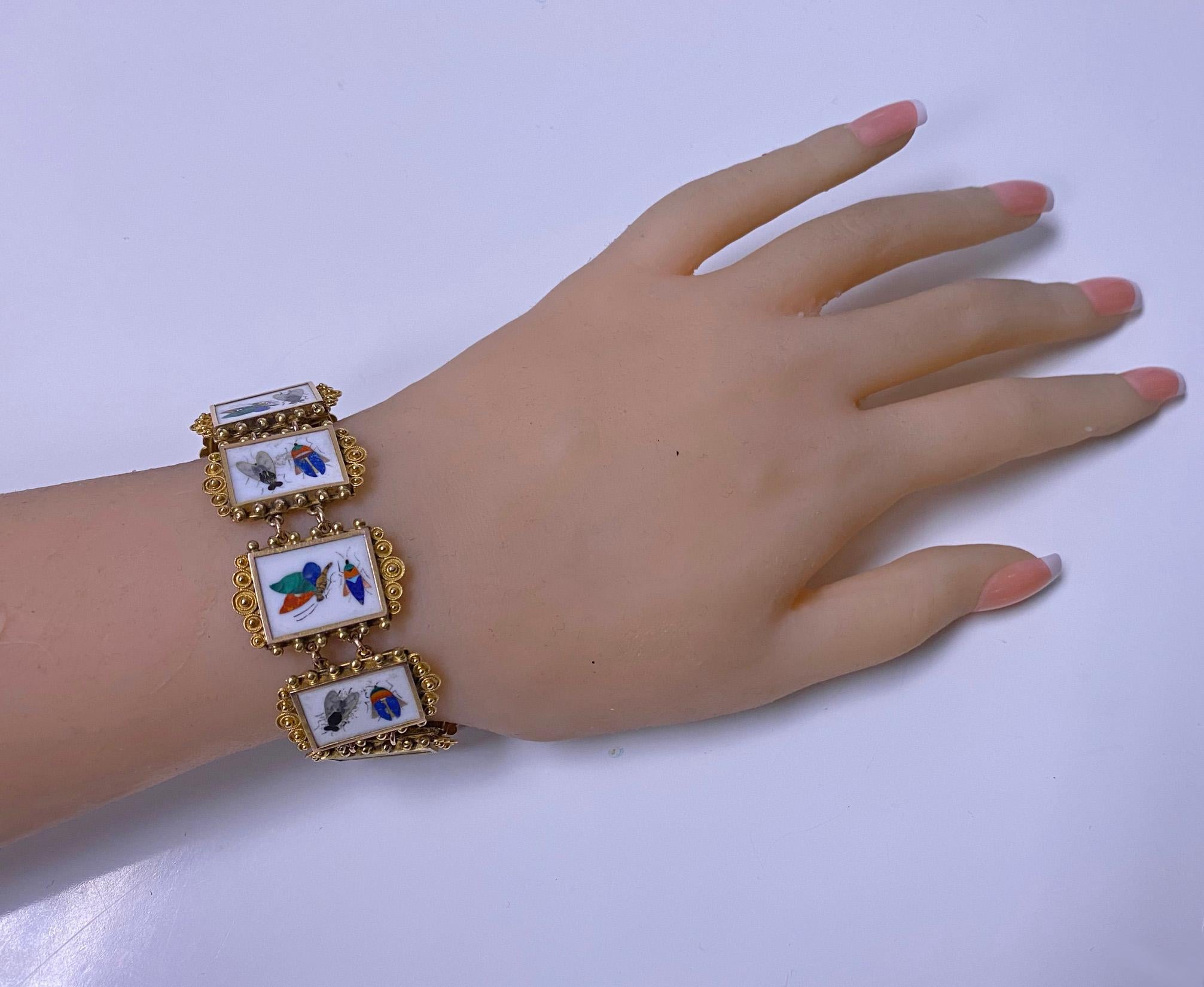 19th Century Italian Gold Pietra Dura Bracelet 2