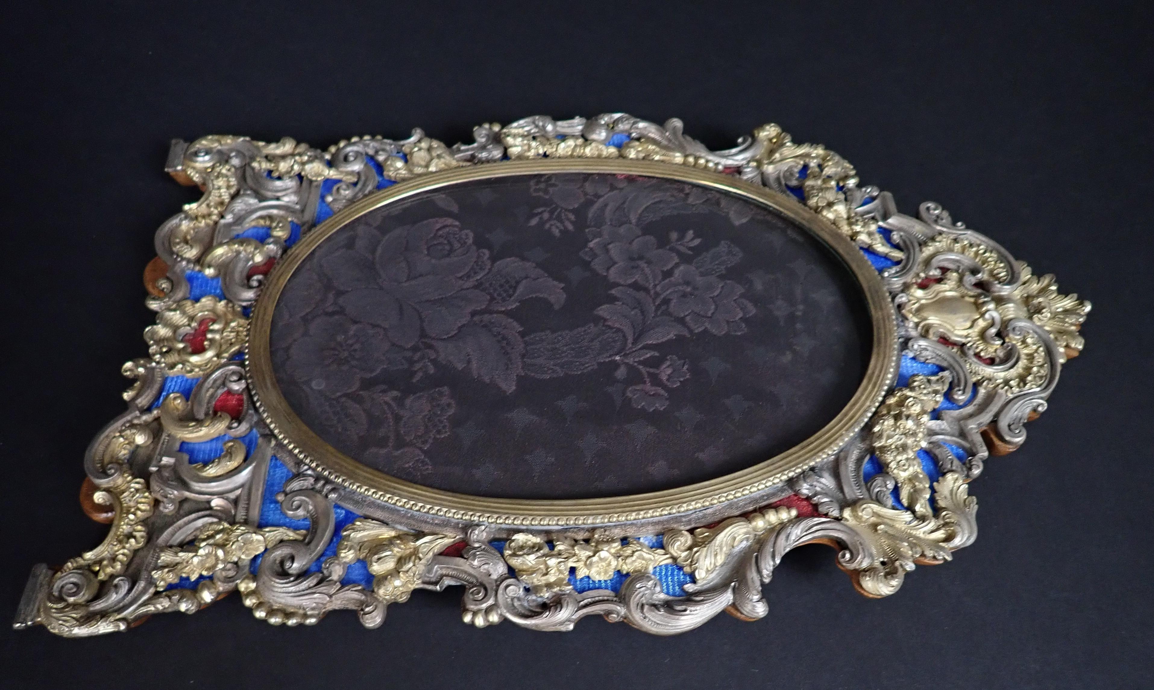 Italian Gilt Sterling Blue and Red Enamel 19th Century Picture Frame For Sale 7