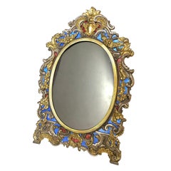 Antique Italian Gilt Sterling Blue and Red Enamel 19th Century Picture Frame