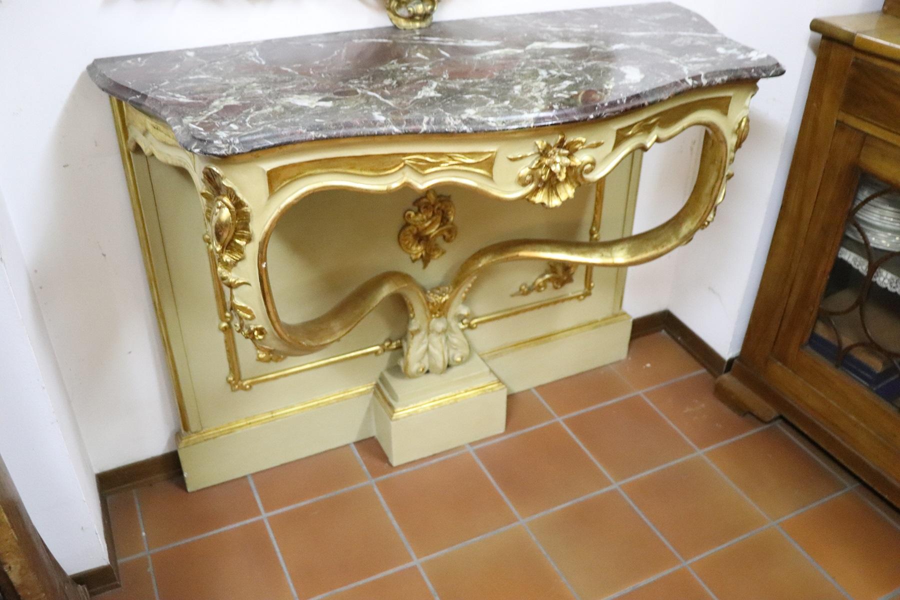 19th Century Italian Golden and Lacquered Wood Console Table with Marble Top 8