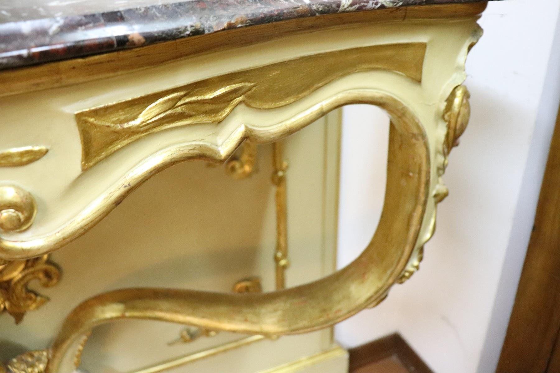 19th Century Italian Golden and Lacquered Wood Console Table with Marble Top 3