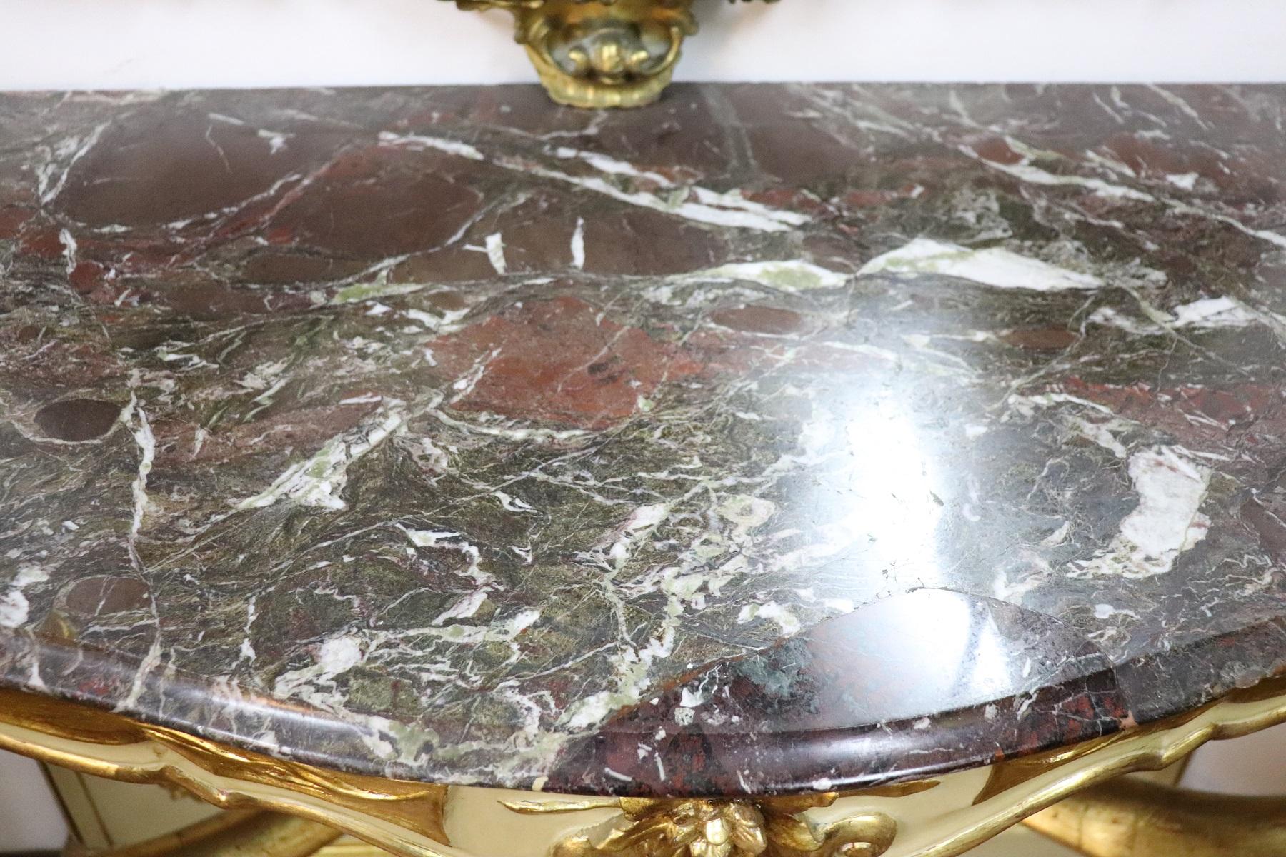 19th Century Italian Golden and Lacquered Wood Console Table with Marble Top 4