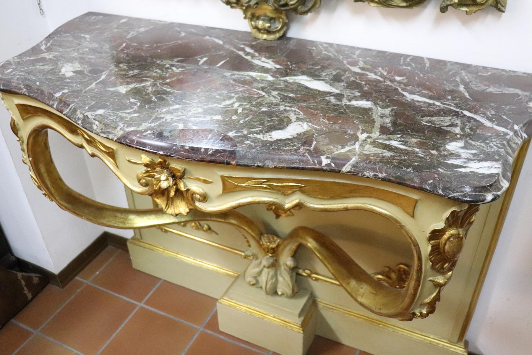 19th Century Italian Golden and Lacquered Wood Console Table with Marble Top 5