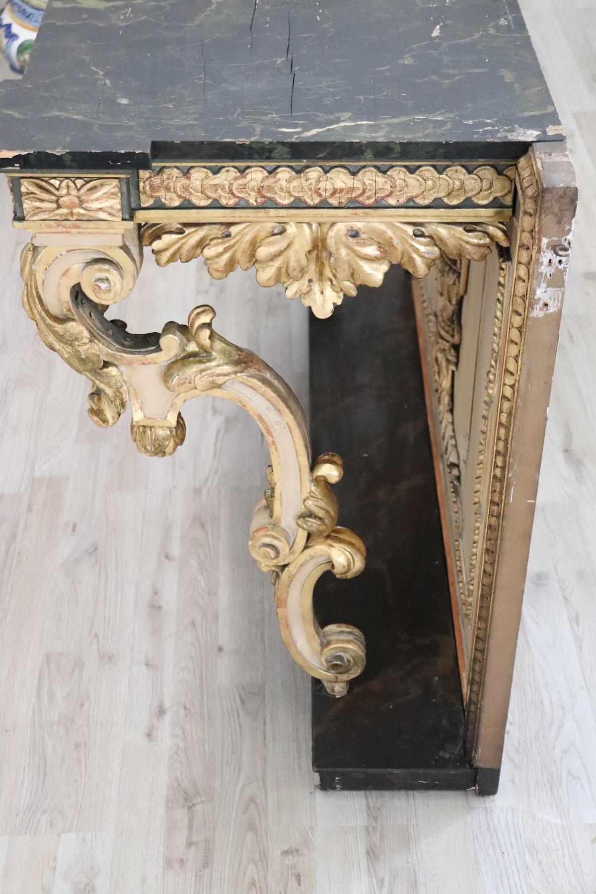 19th Century Italian Golden and Lacquered Wood Large Console Table 15