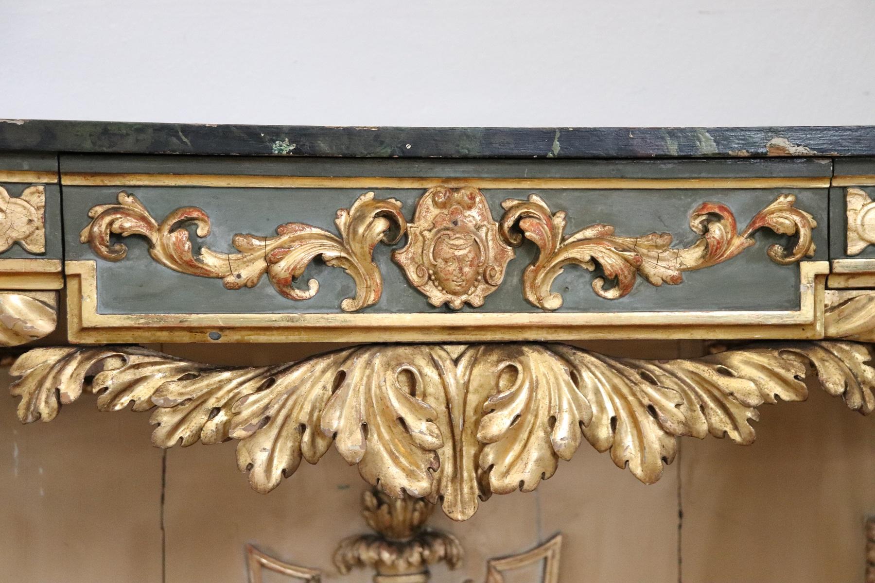 Mid-19th Century 19th Century Italian Golden and Lacquered Wood Large Console Table