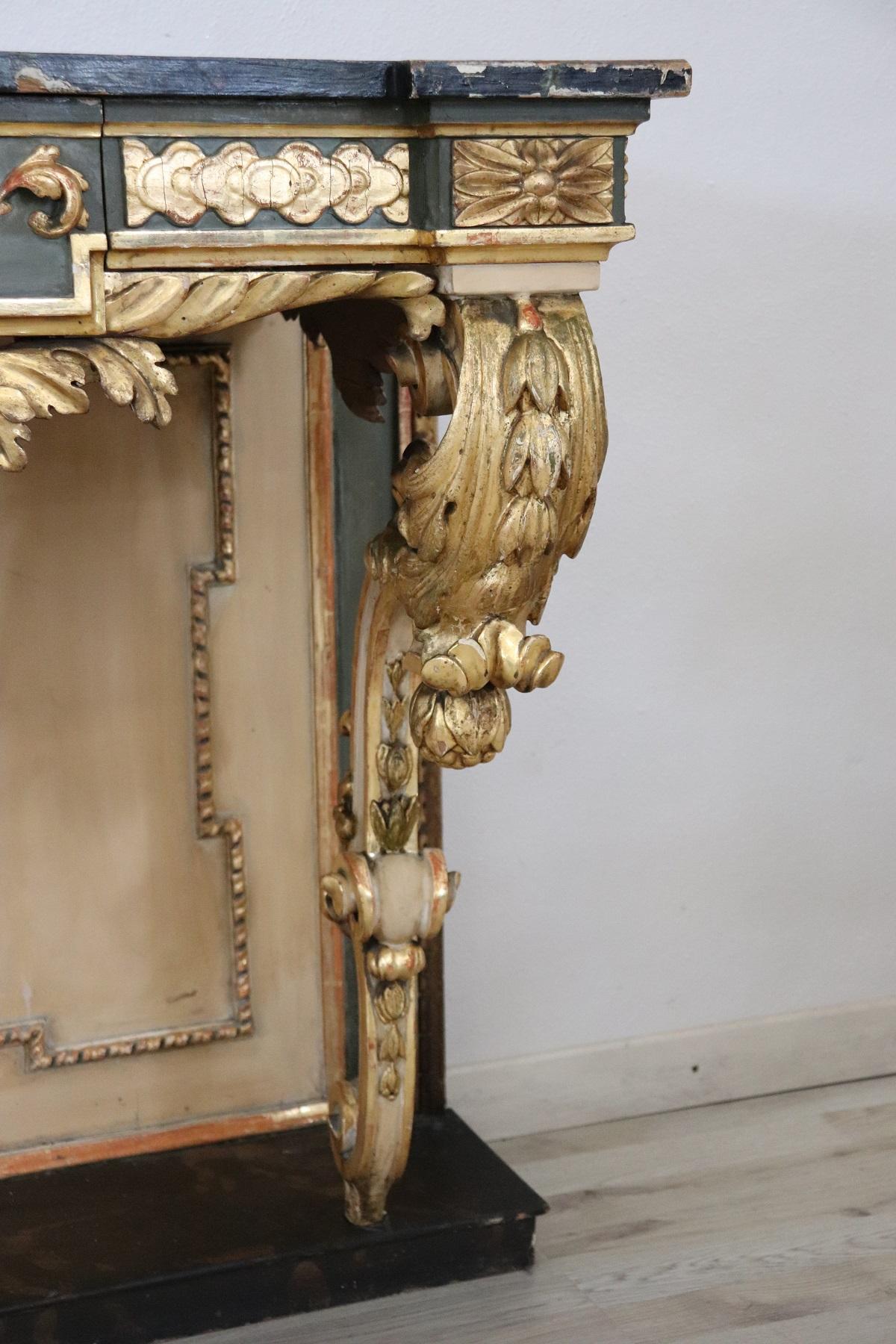 19th Century Italian Golden and Lacquered Wood Large Console Table 1