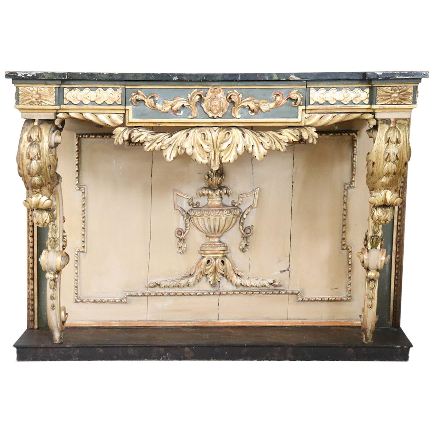 19th Century Italian Golden and Lacquered Wood Large Console Table