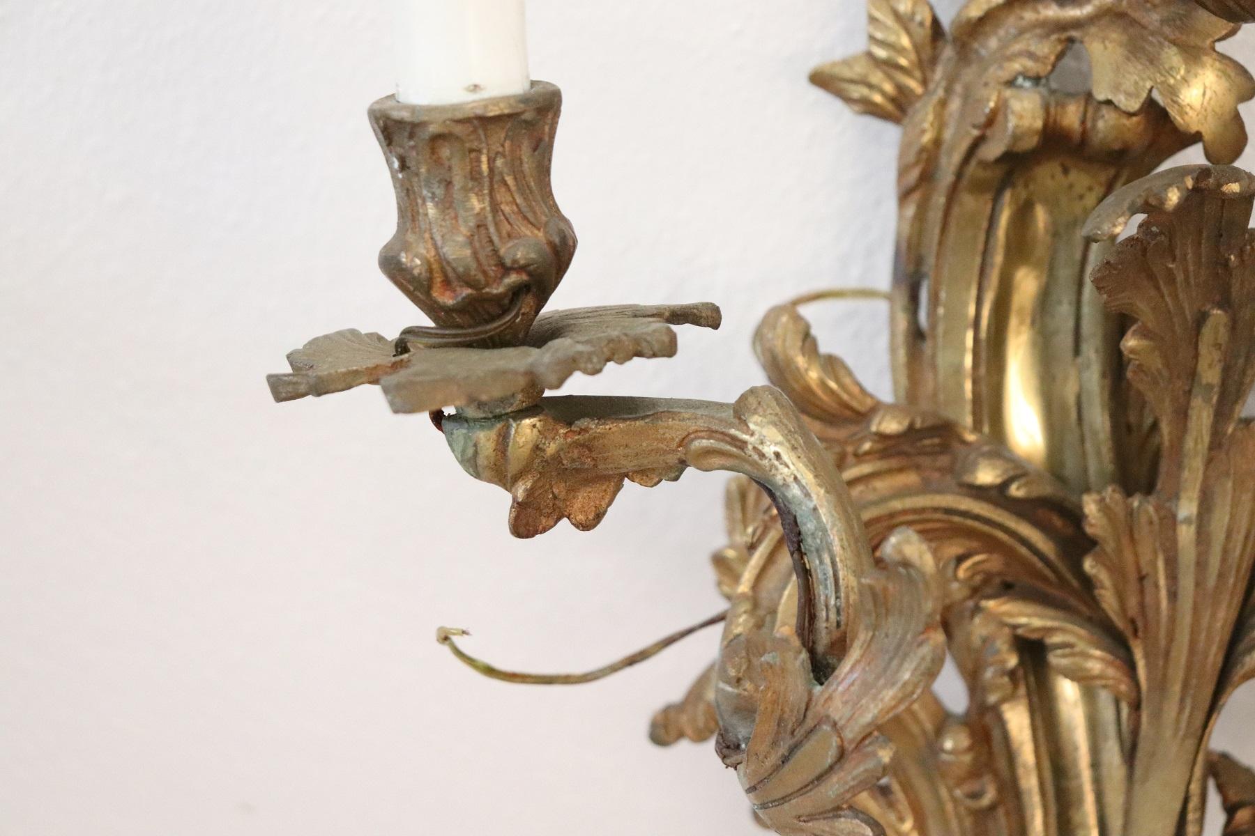 19th Century Italian Golden Bronze Pair of Wall Light or Sconces 1