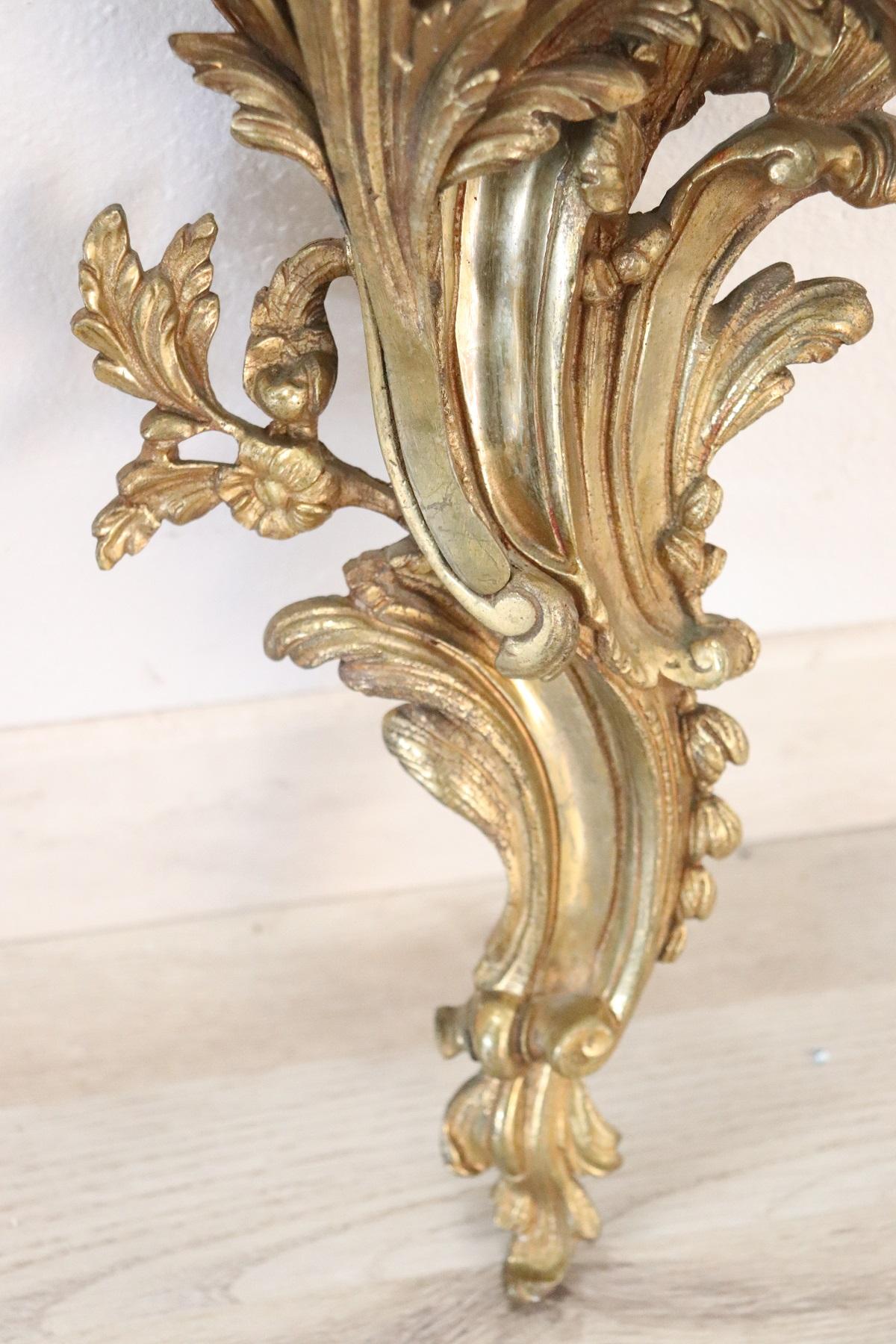 19th Century Italian Golden Bronze Pair of Wall Light or Sconces 4