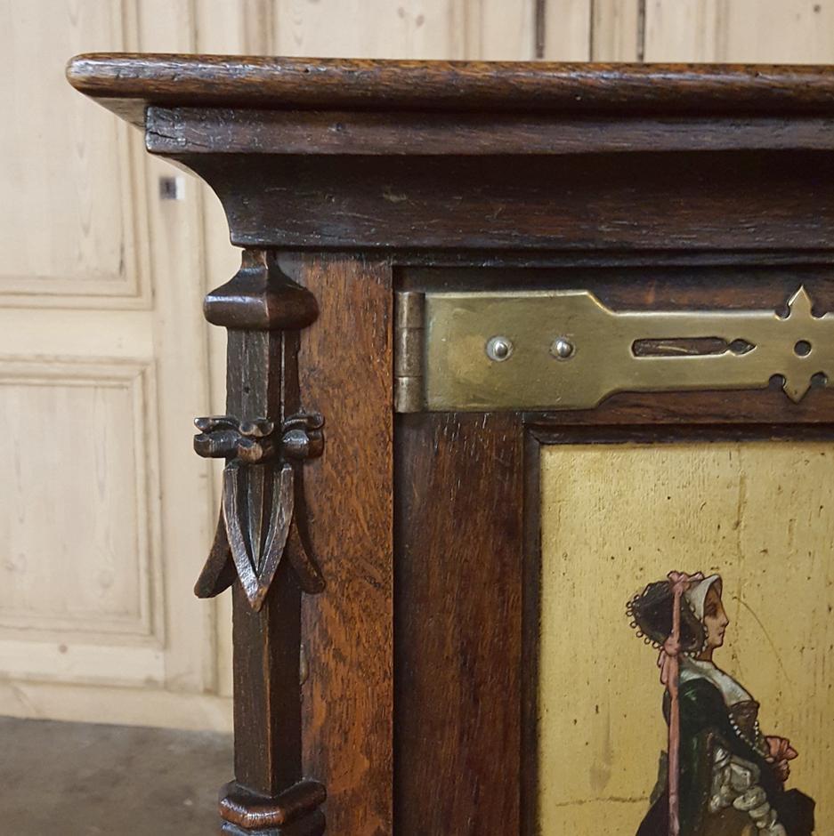 19th Century Italian Gothic Walnut Buffet with Painted Panels For Sale 6