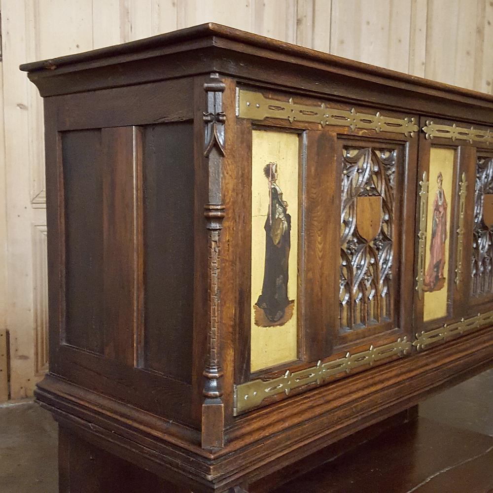 19th Century Italian Gothic Walnut Buffet with Painted Panels For Sale 1