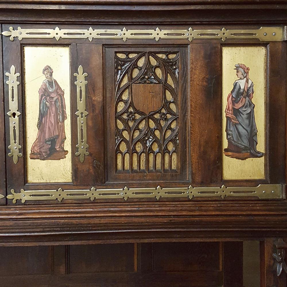 19th Century Italian Gothic Walnut Buffet with Painted Panels For Sale 2