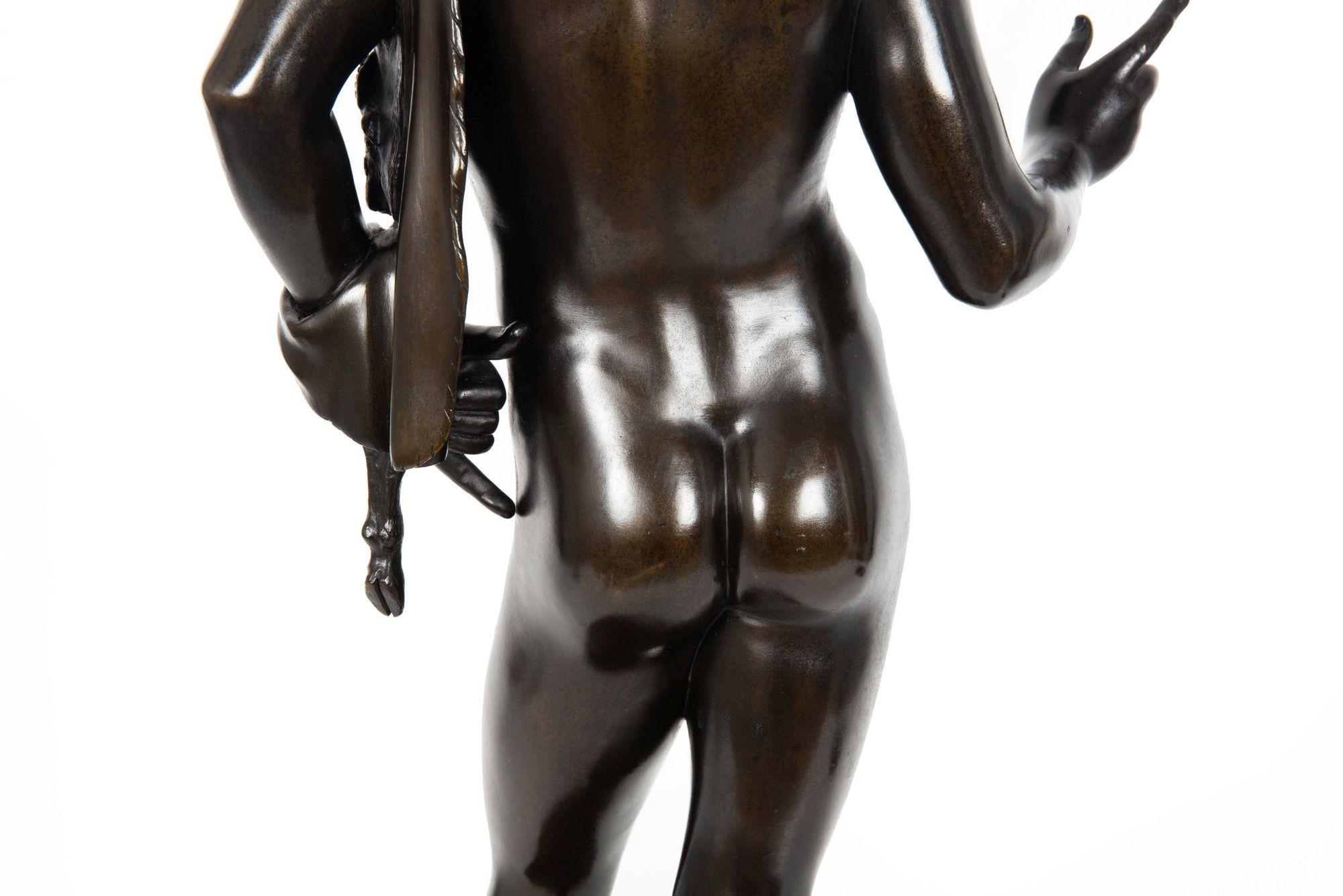 19th Century Italian Grand Tour Antique Bronze Sculpture of “Narcissus” For Sale 7