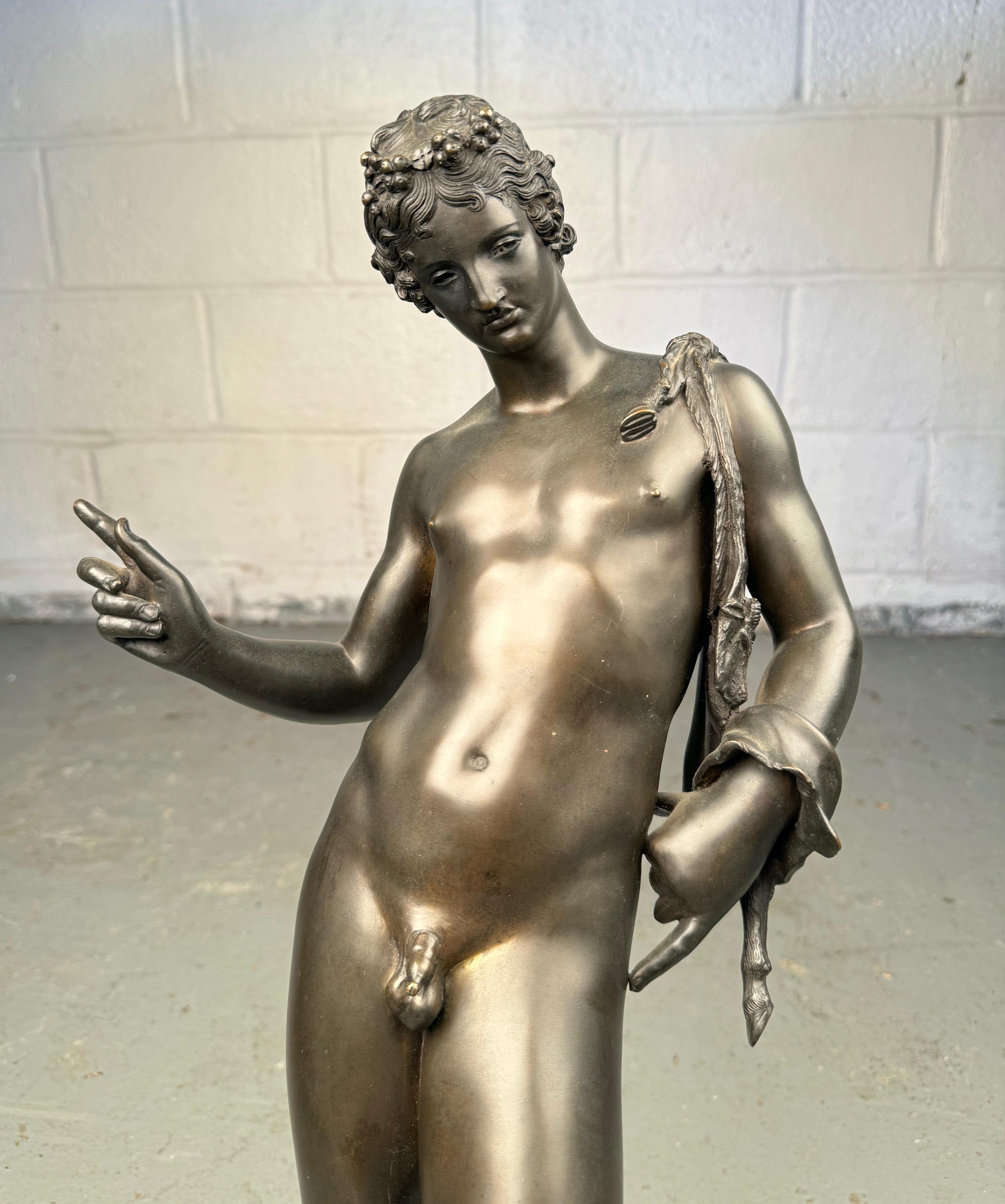 19th Century Italian Grand Tour Antique Bronze Sculpture of “Narcissus” For Sale 6