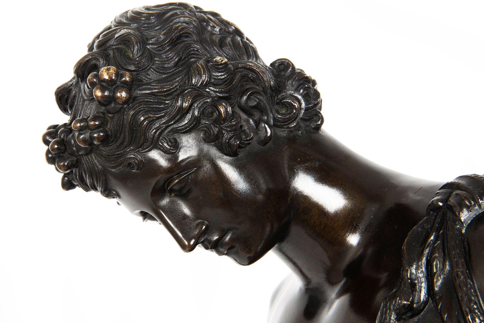 19th Century Italian Grand Tour Antique Bronze Sculpture of “Narcissus” For Sale 12