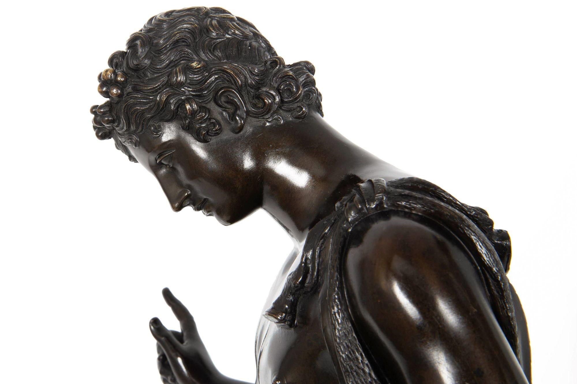 19th Century Italian Grand Tour Antique Bronze Sculpture of “Narcissus” For Sale 13