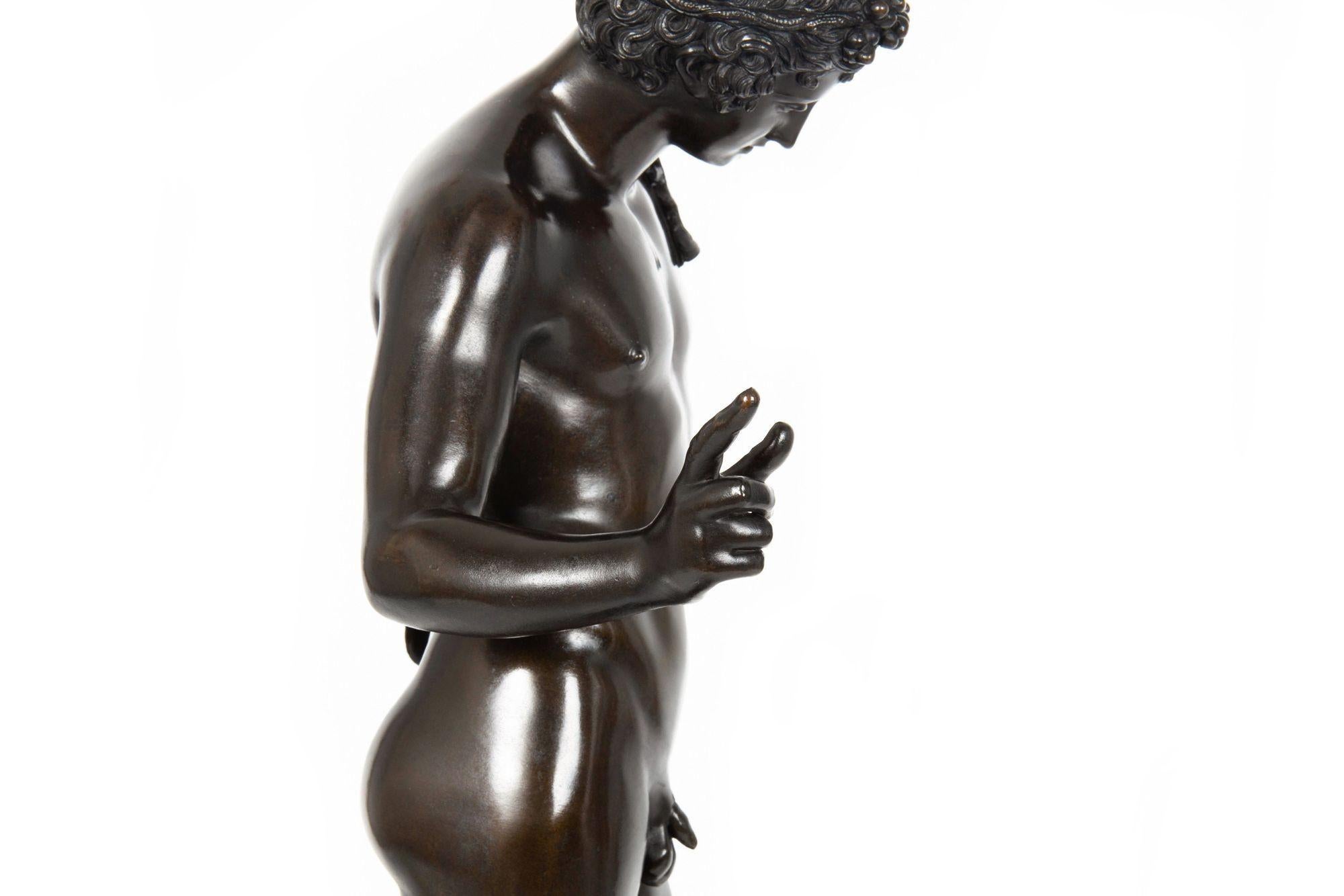 19th Century Italian Grand Tour Antique Bronze Sculpture of “Narcissus” For Sale 14