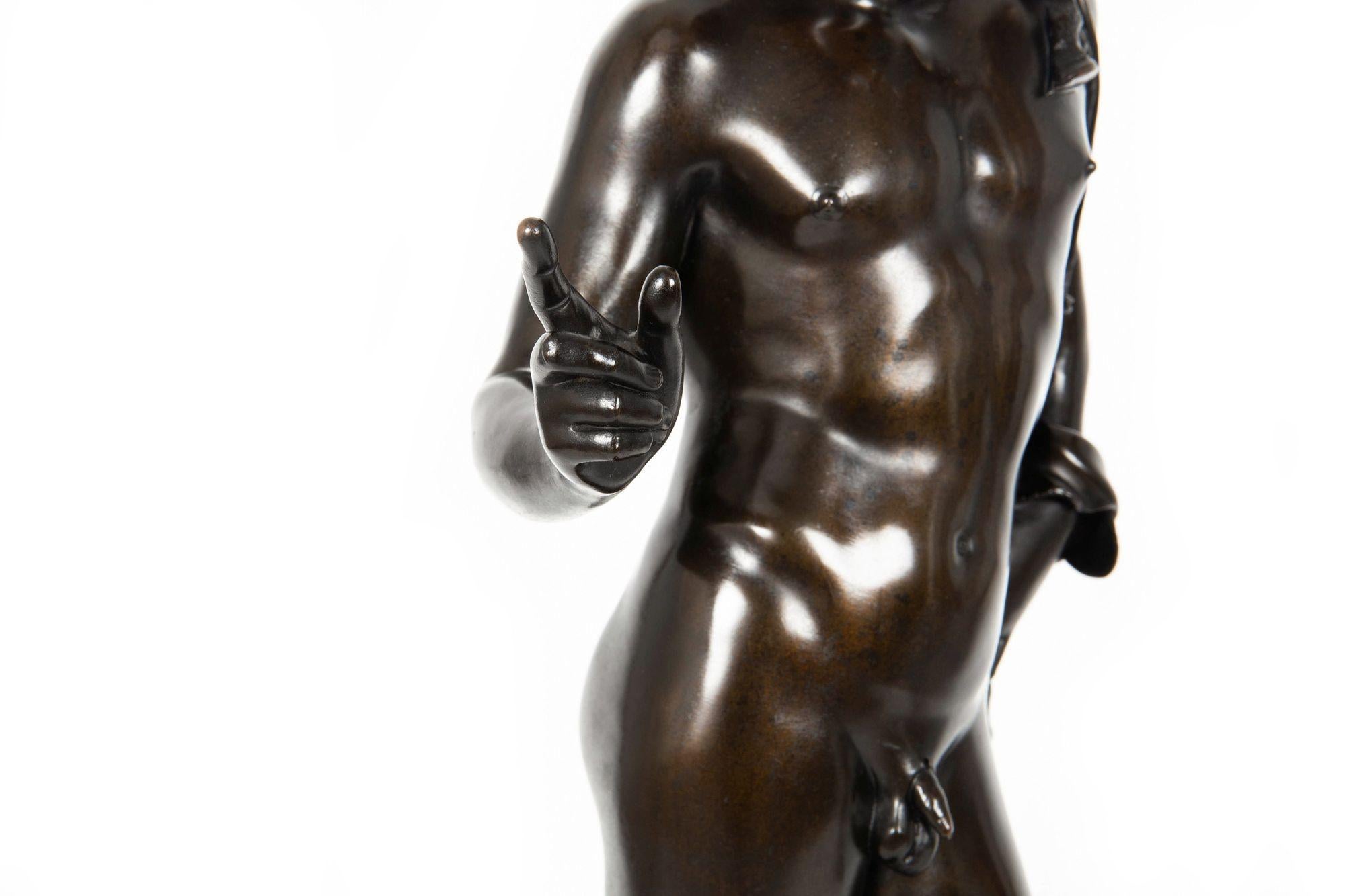 19th Century Italian Grand Tour Antique Bronze Sculpture of “Narcissus” For Sale 16
