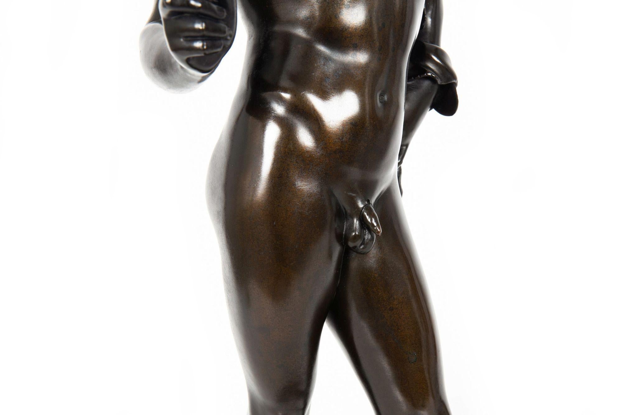 19th Century Italian Grand Tour Antique Bronze Sculpture of “Narcissus” For Sale 17