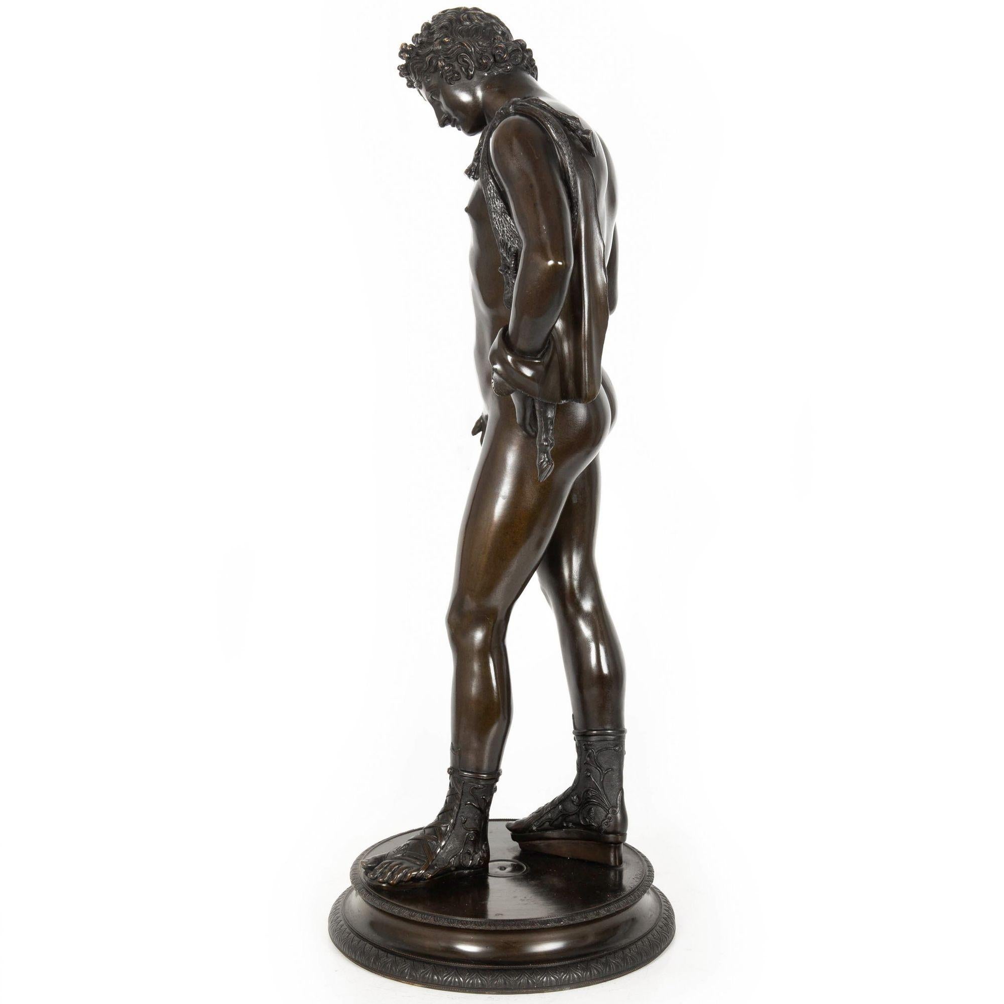 19th Century Italian Grand Tour Antique Bronze Sculpture of “Narcissus” For Sale 1