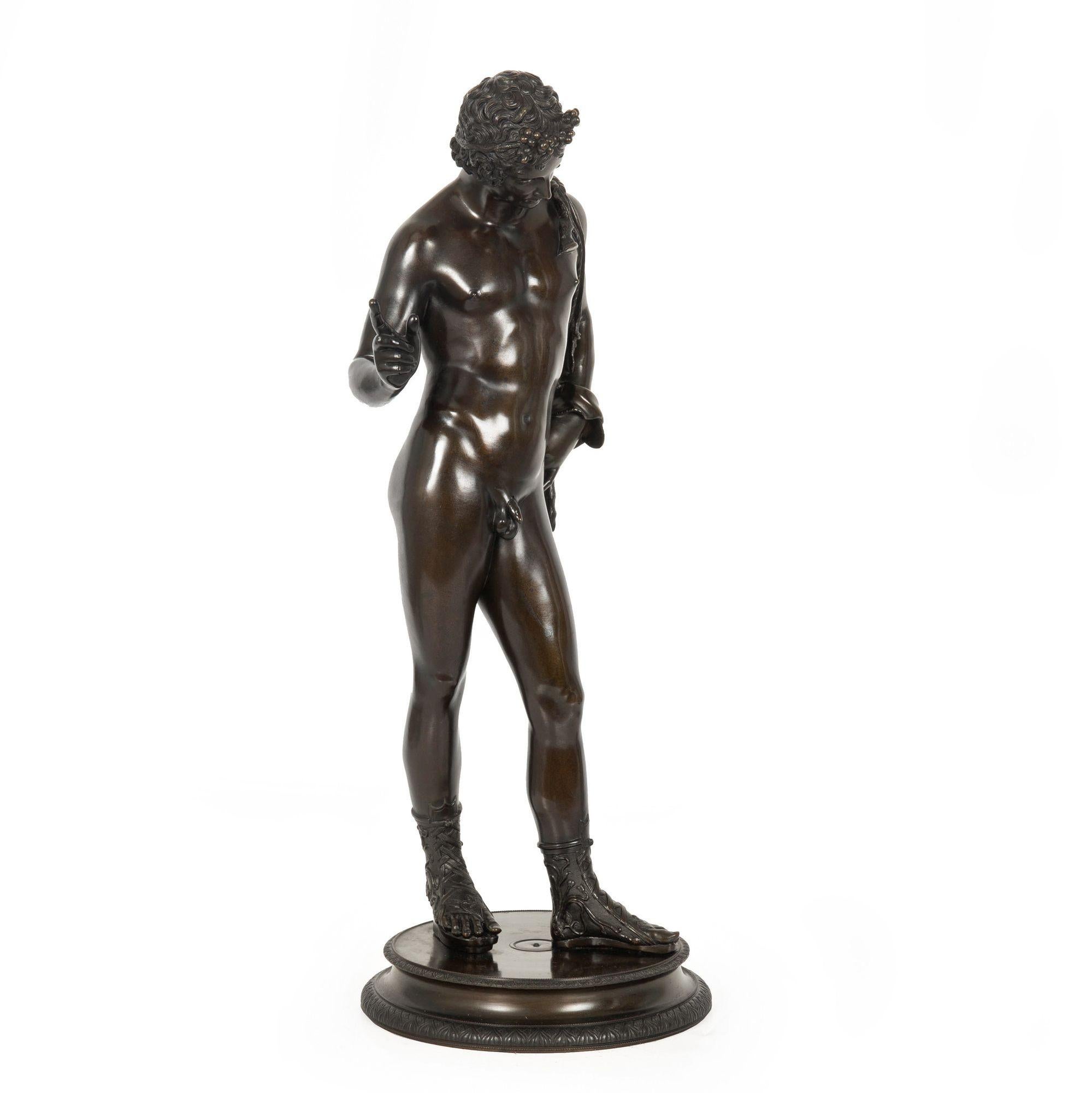 19th Century Italian Grand Tour Antique Bronze Sculpture of “Narcissus” For Sale 2