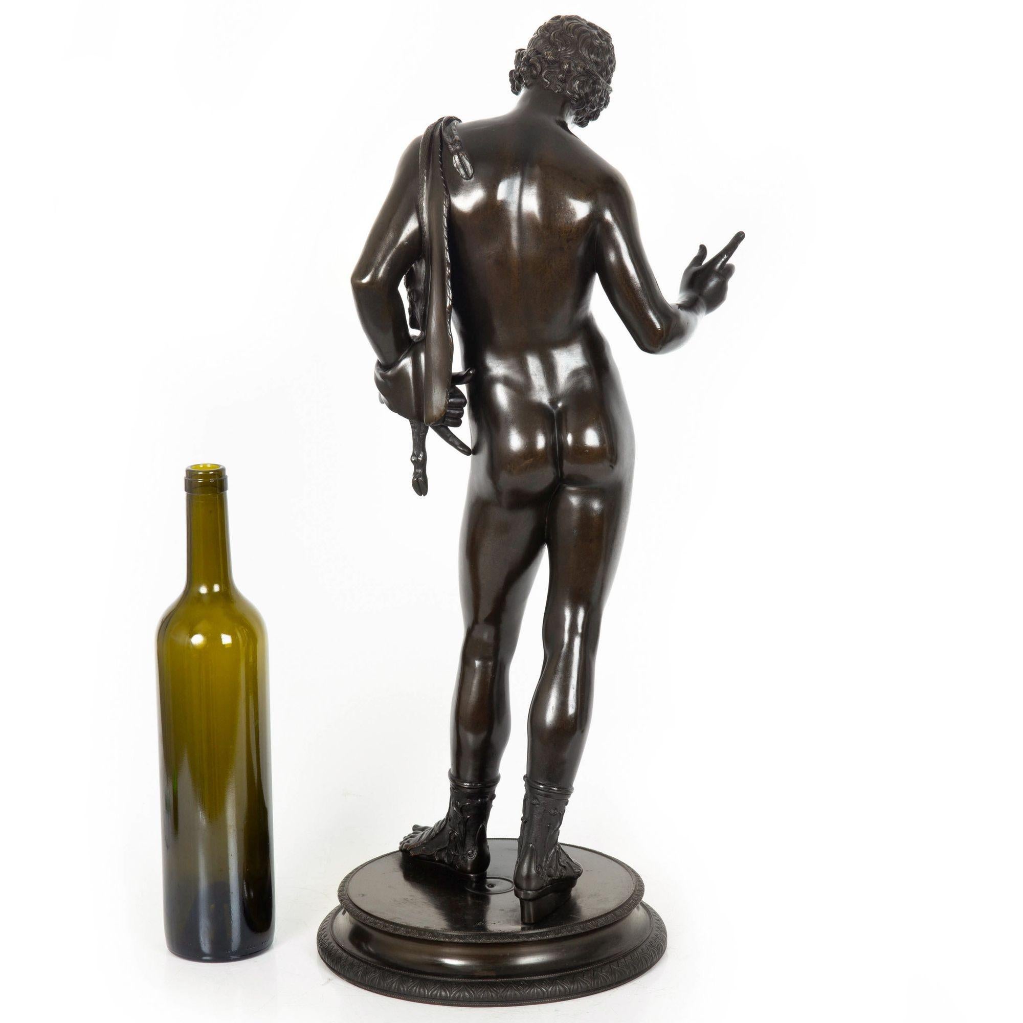19th Century Italian Grand Tour Antique Bronze Sculpture of “Narcissus” For Sale 3