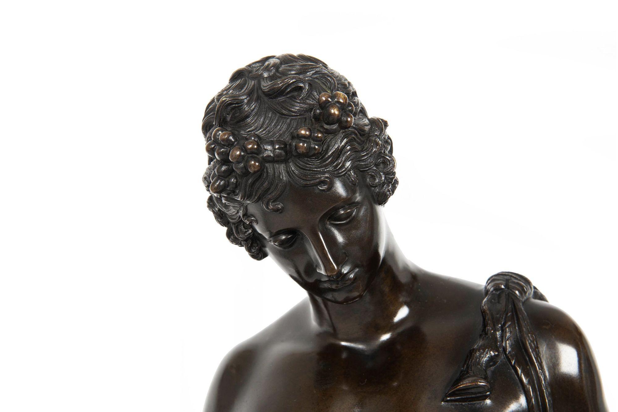 19th Century Italian Grand Tour Antique Bronze Sculpture of “Narcissus” For Sale 4