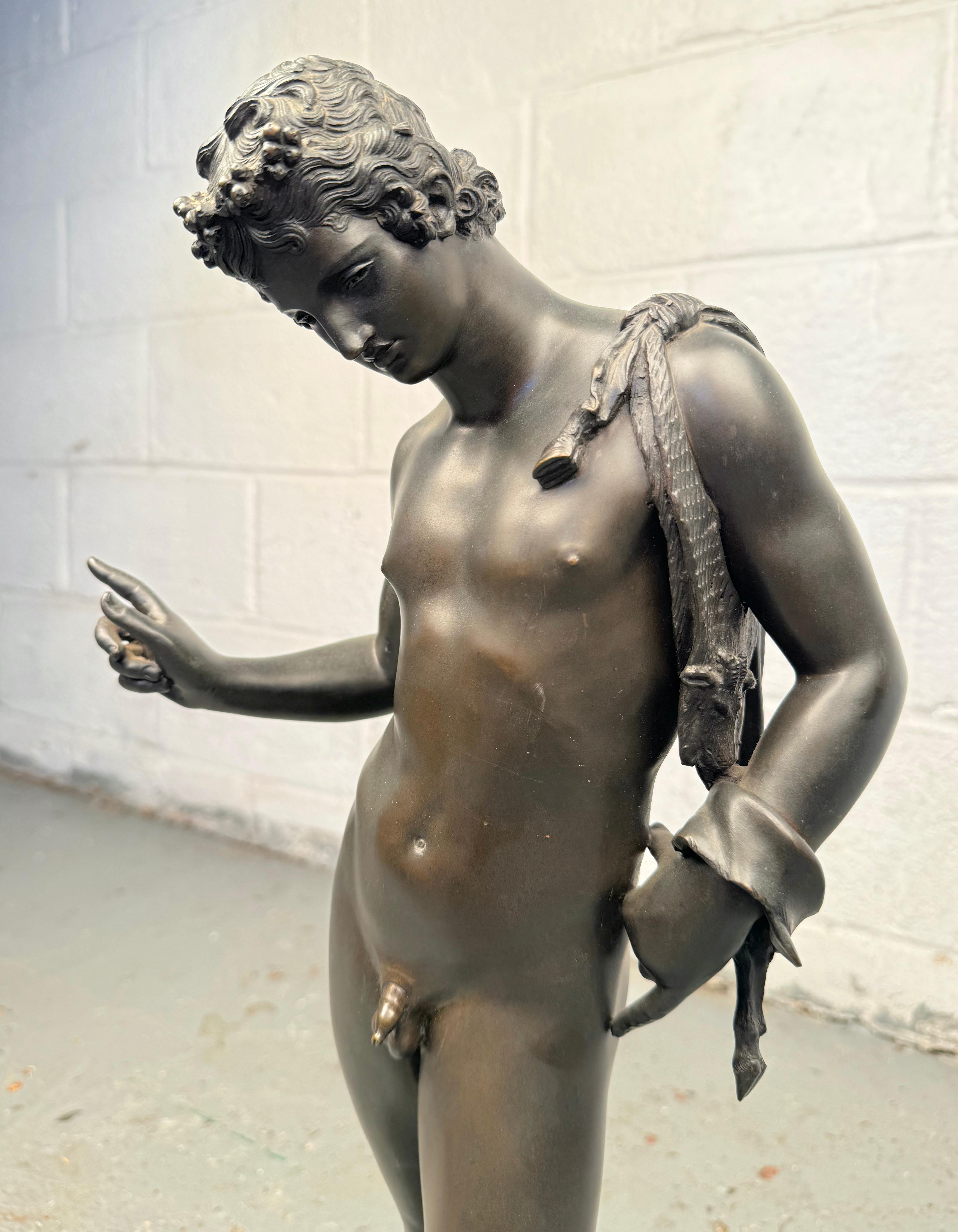 19th Century Italian Grand Tour Antique Bronze Sculpture of “Narcissus” For Sale 3