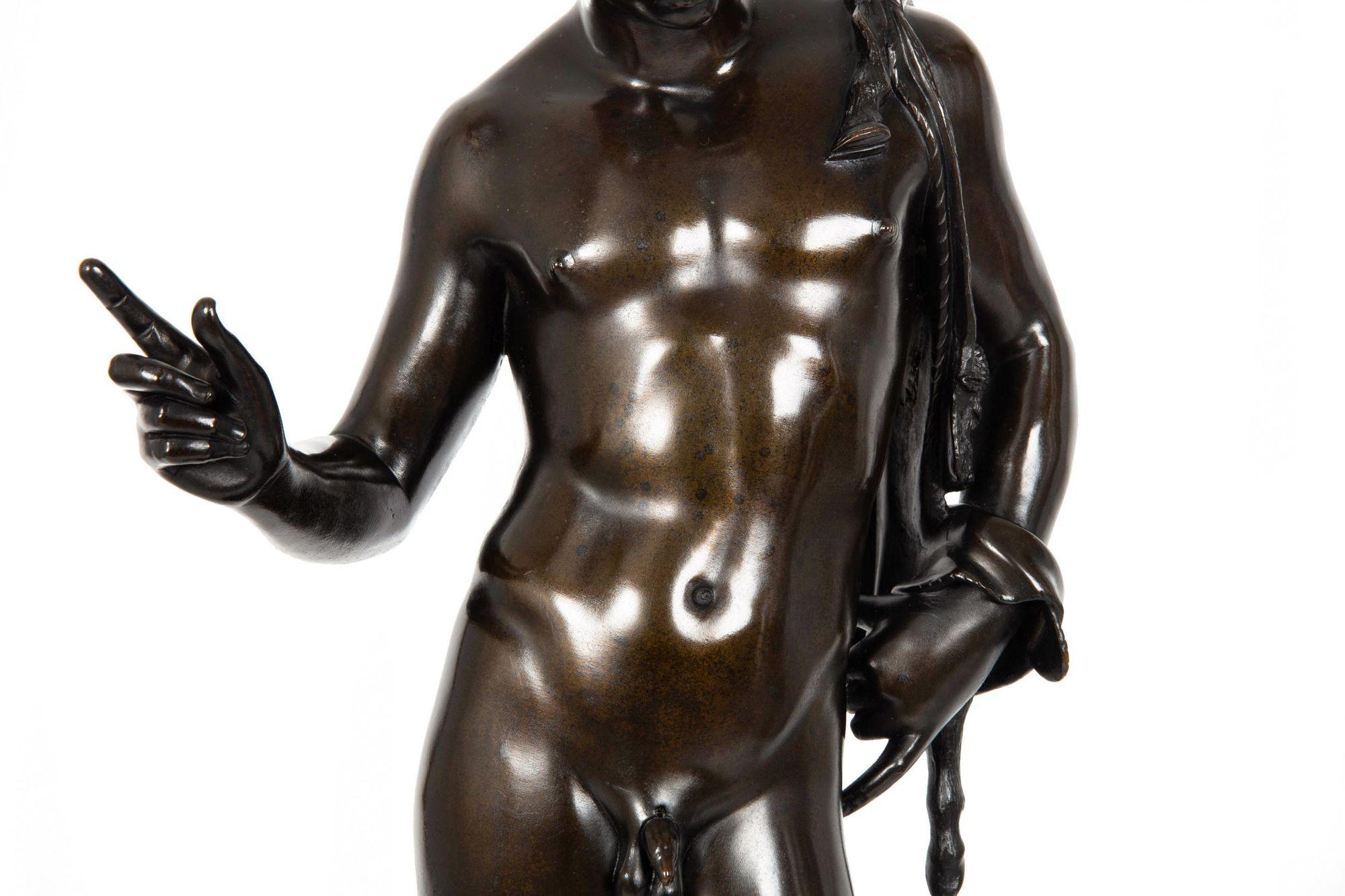 19th Century Italian Grand Tour Antique Bronze Sculpture of “Narcissus” For Sale 5