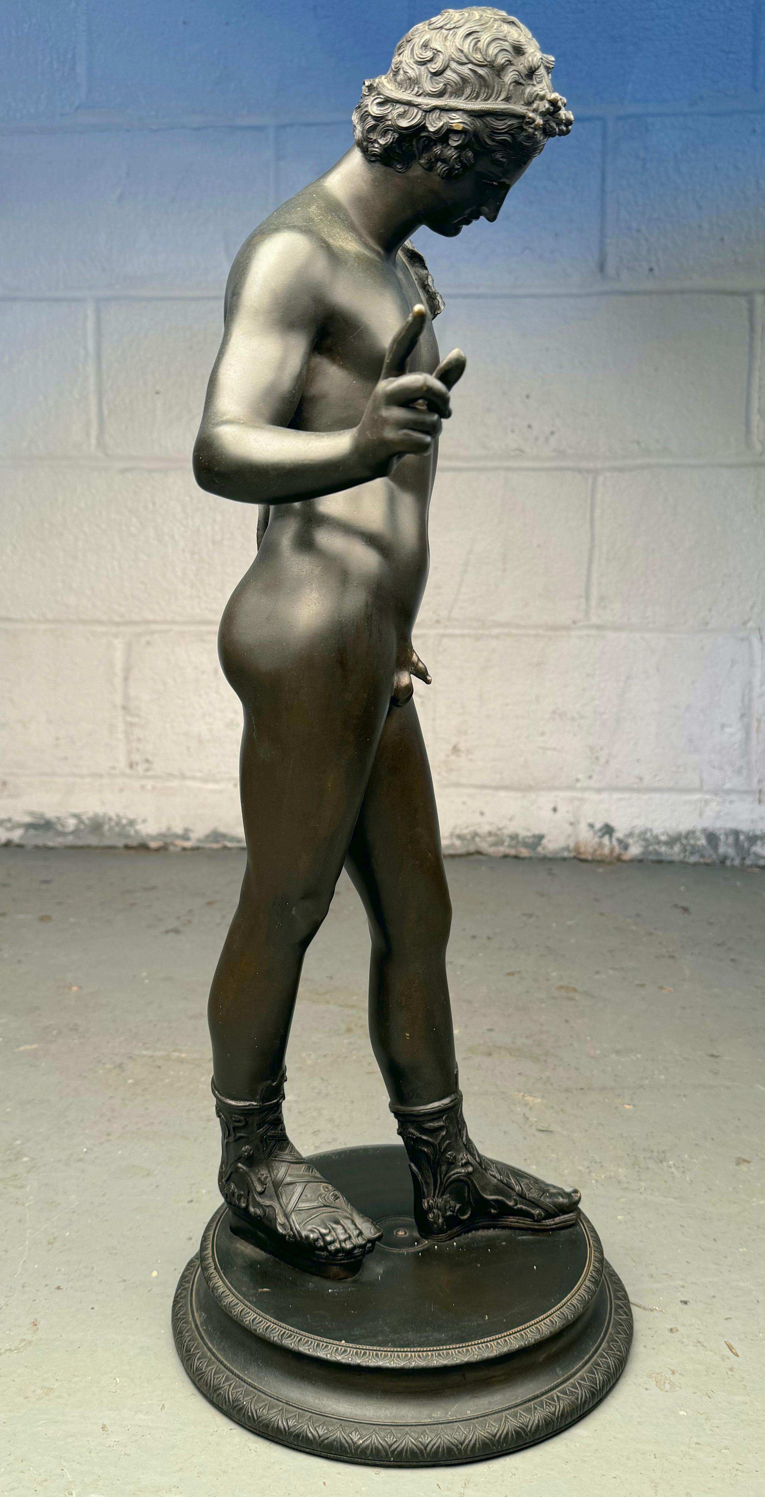 19th Century Italian Grand Tour Antique Bronze Sculpture of “Narcissus” For Sale 4
