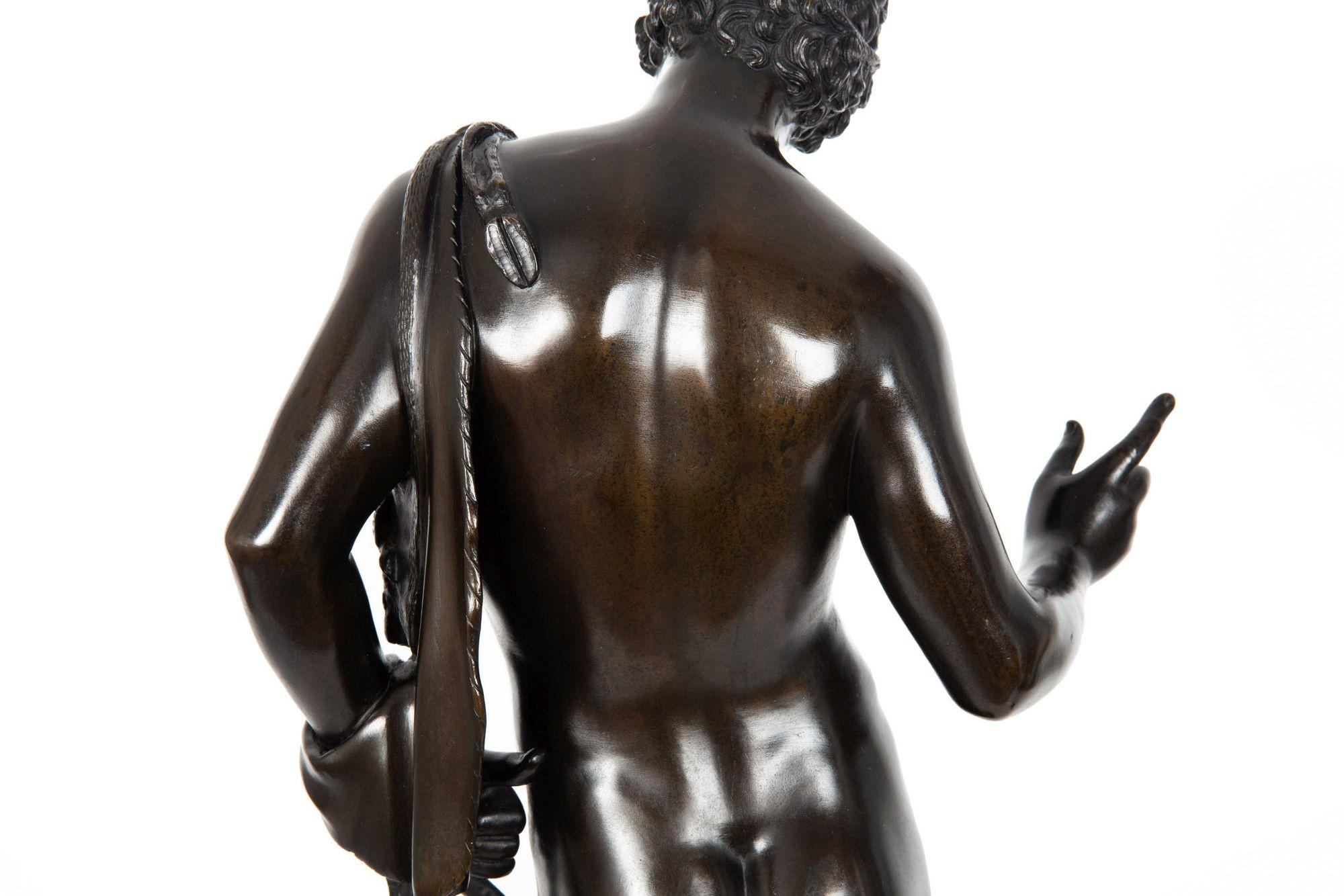 19th Century Italian Grand Tour Antique Bronze Sculpture of “Narcissus” For Sale 6