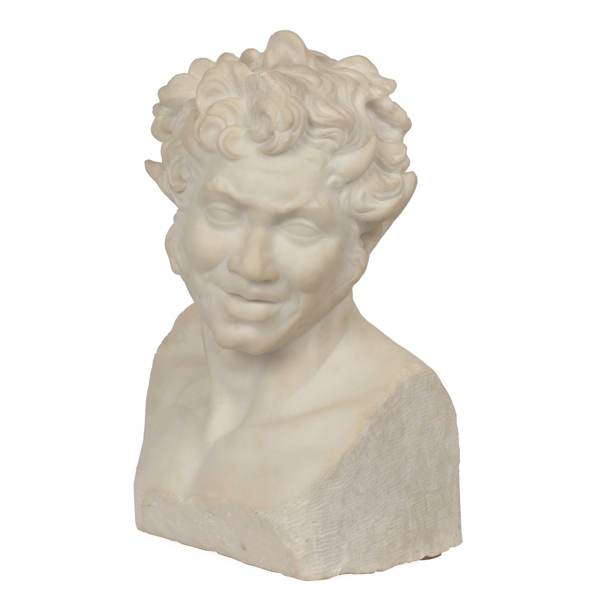 19th Century Italian Grand Tour Antique Carved Marble Bust of a Satyr 10