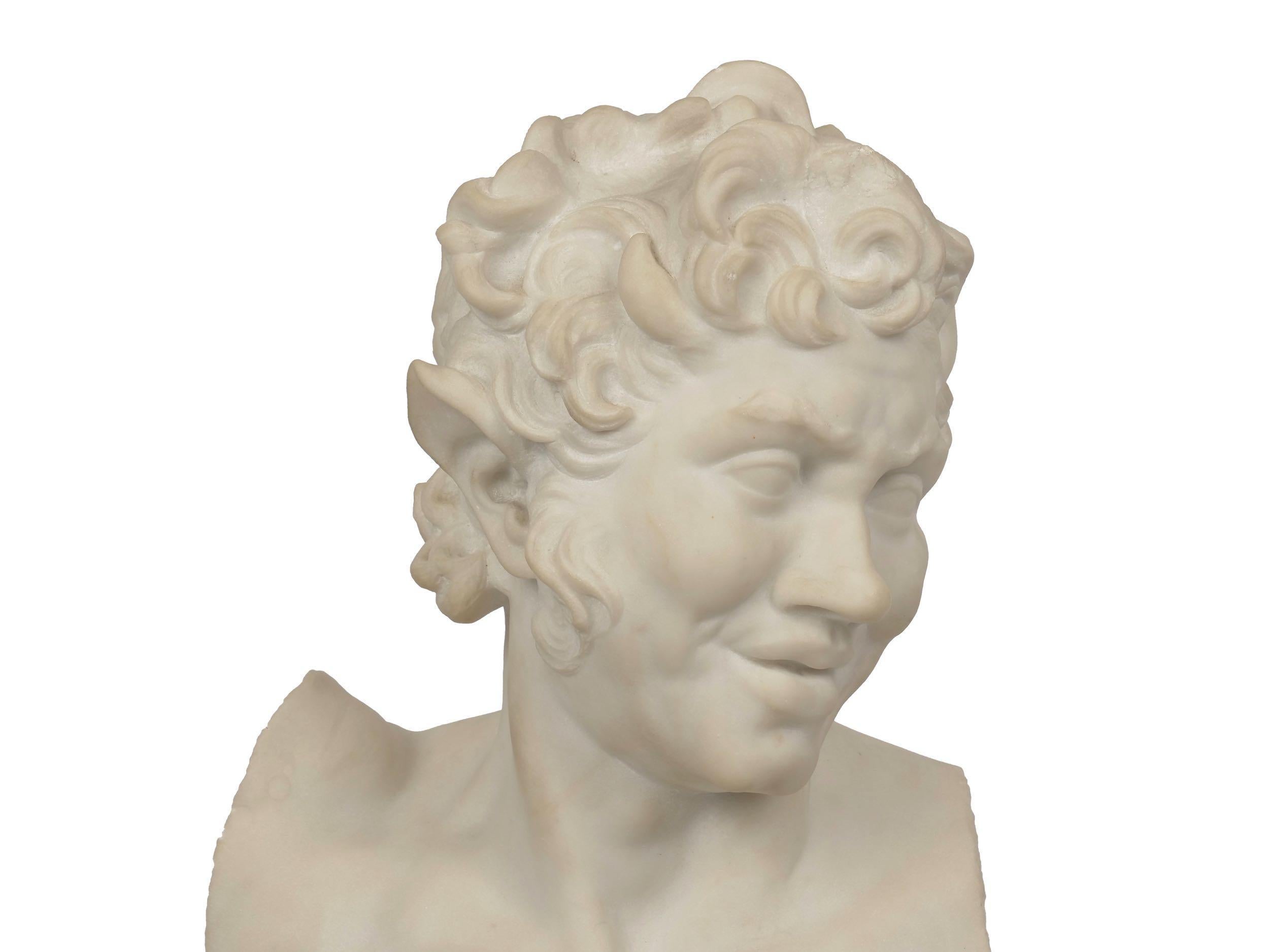 19th Century Italian Grand Tour Antique Carved Marble Bust of a Satyr 2