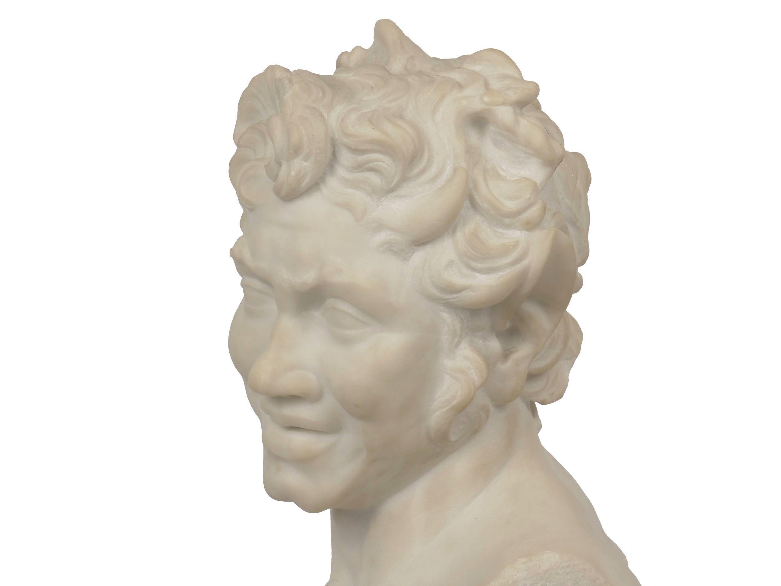 19th Century Italian Grand Tour Antique Carved Marble Bust of a Satyr 3