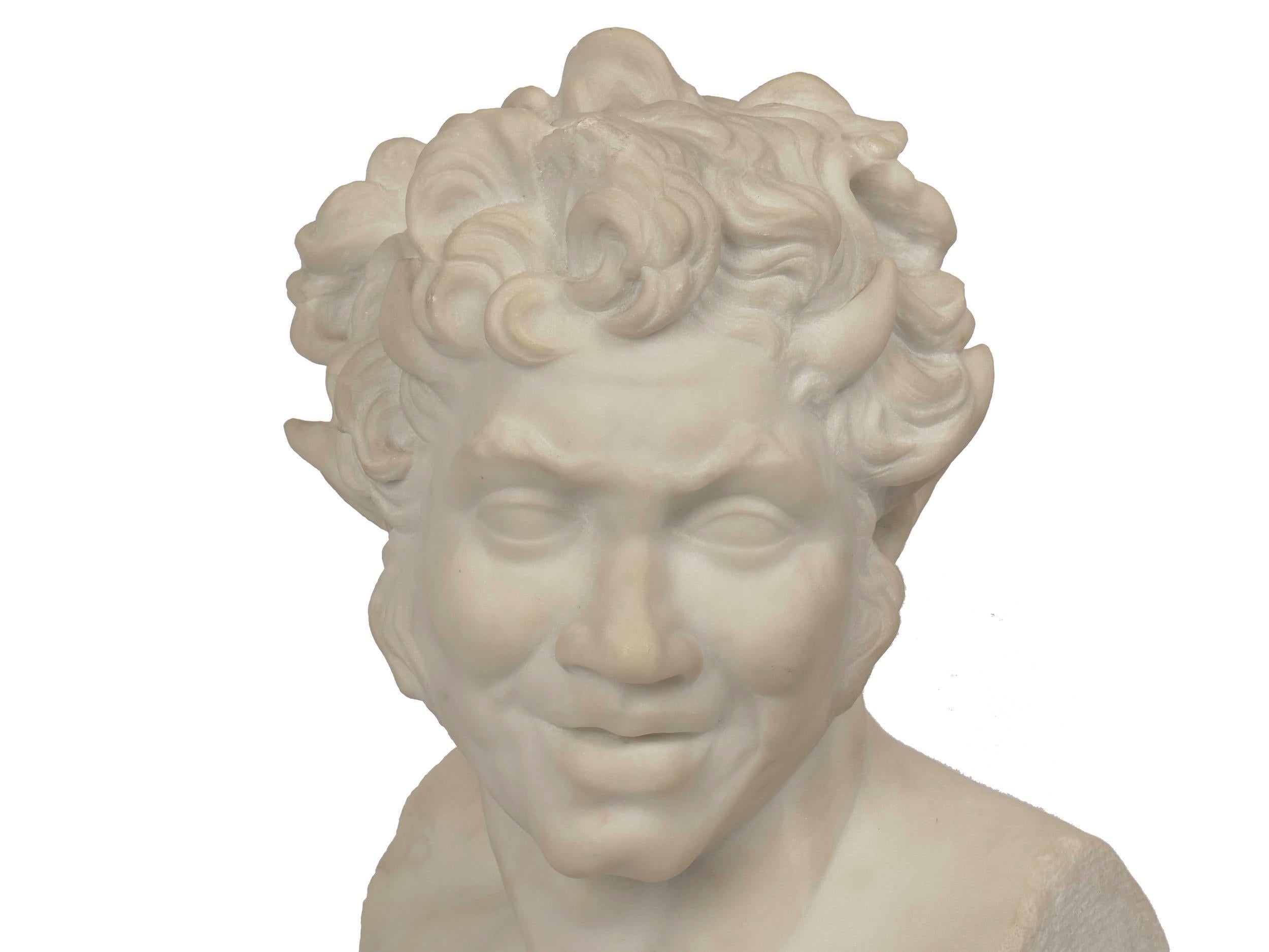 19th Century Italian Grand Tour Antique Carved Marble Bust of a Satyr 4