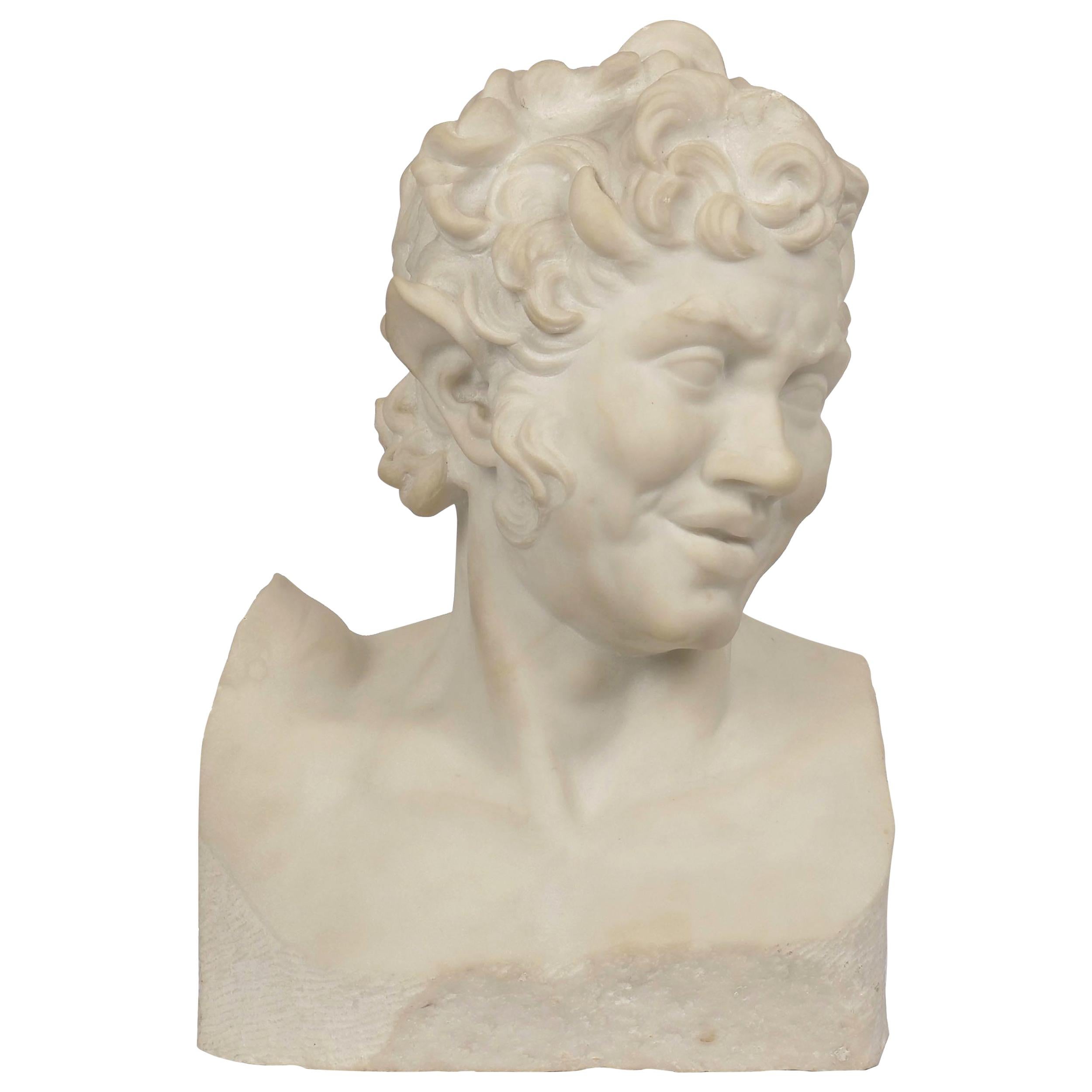 19th Century Italian Grand Tour Antique Carved Marble Bust of a Satyr