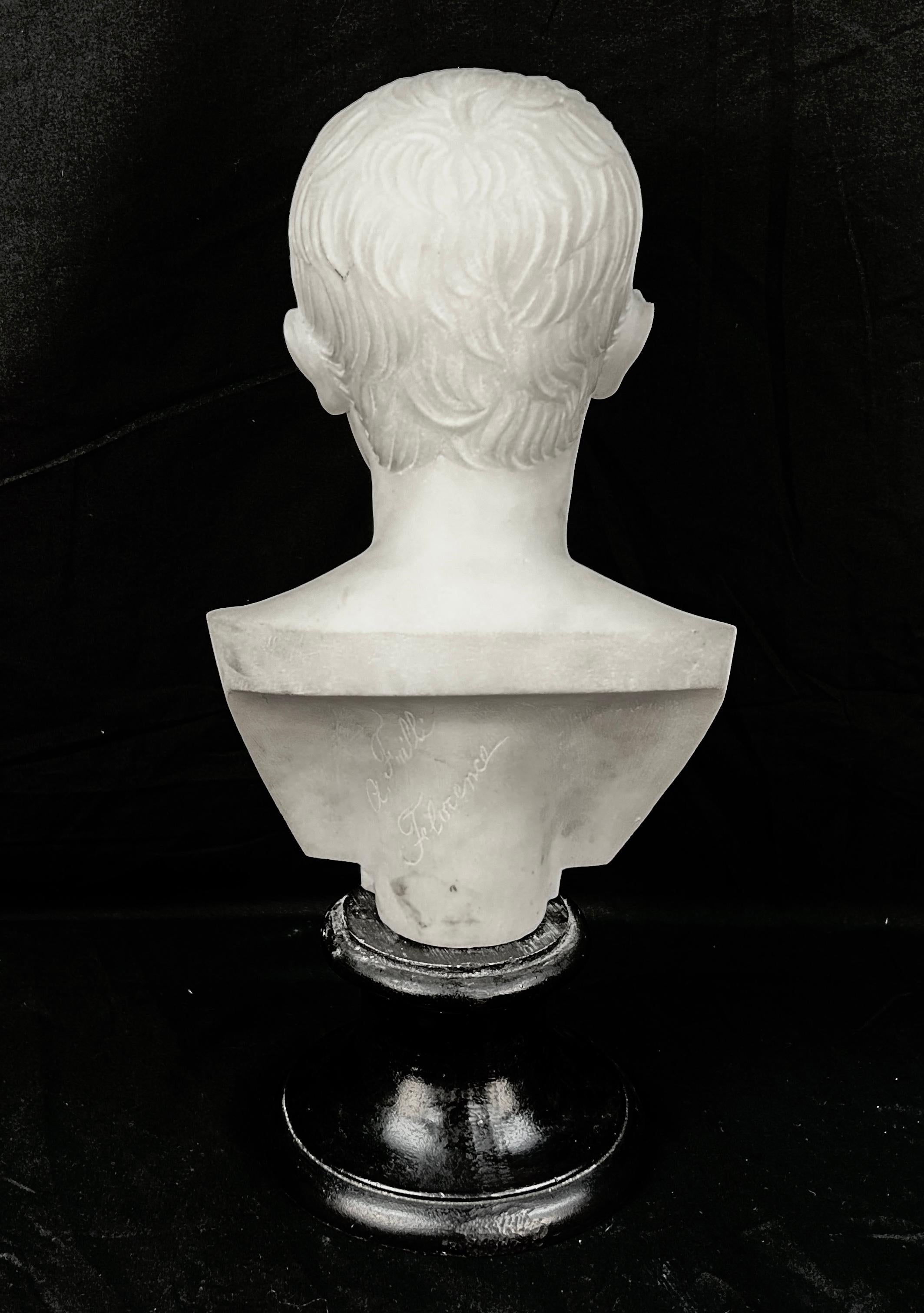 19th Century Italian Grand Tour Augustus Caesar Bust By Antonio Frilli In Good Condition For Sale In Bradenton, FL