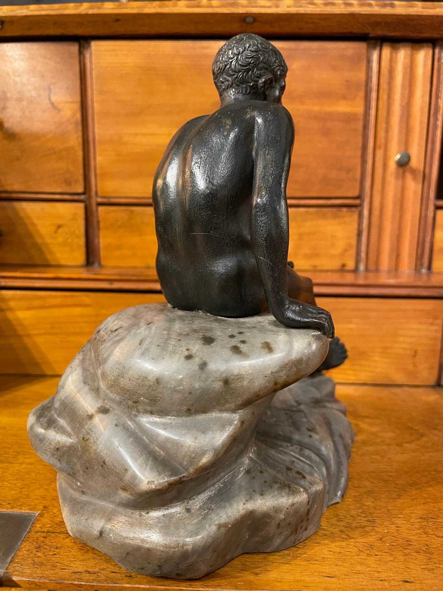 19th Century Italian Grand Tour Bronze and Marble of Mercury For Sale 6