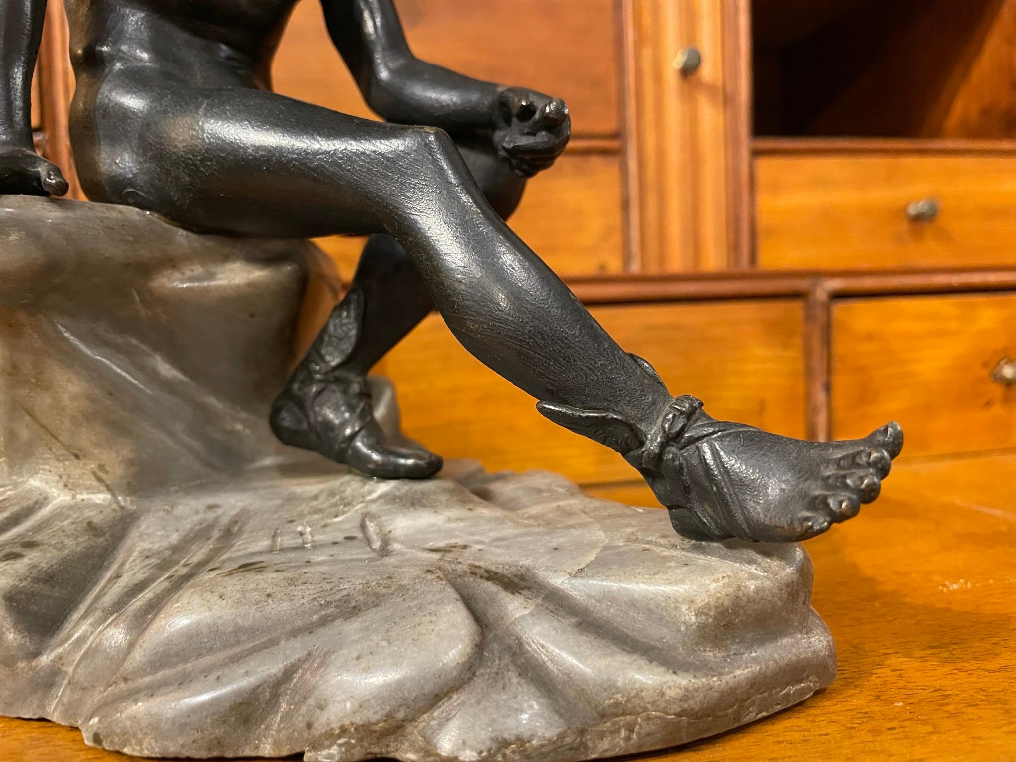 19th Century Italian Grand Tour Bronze and Marble of Mercury 8