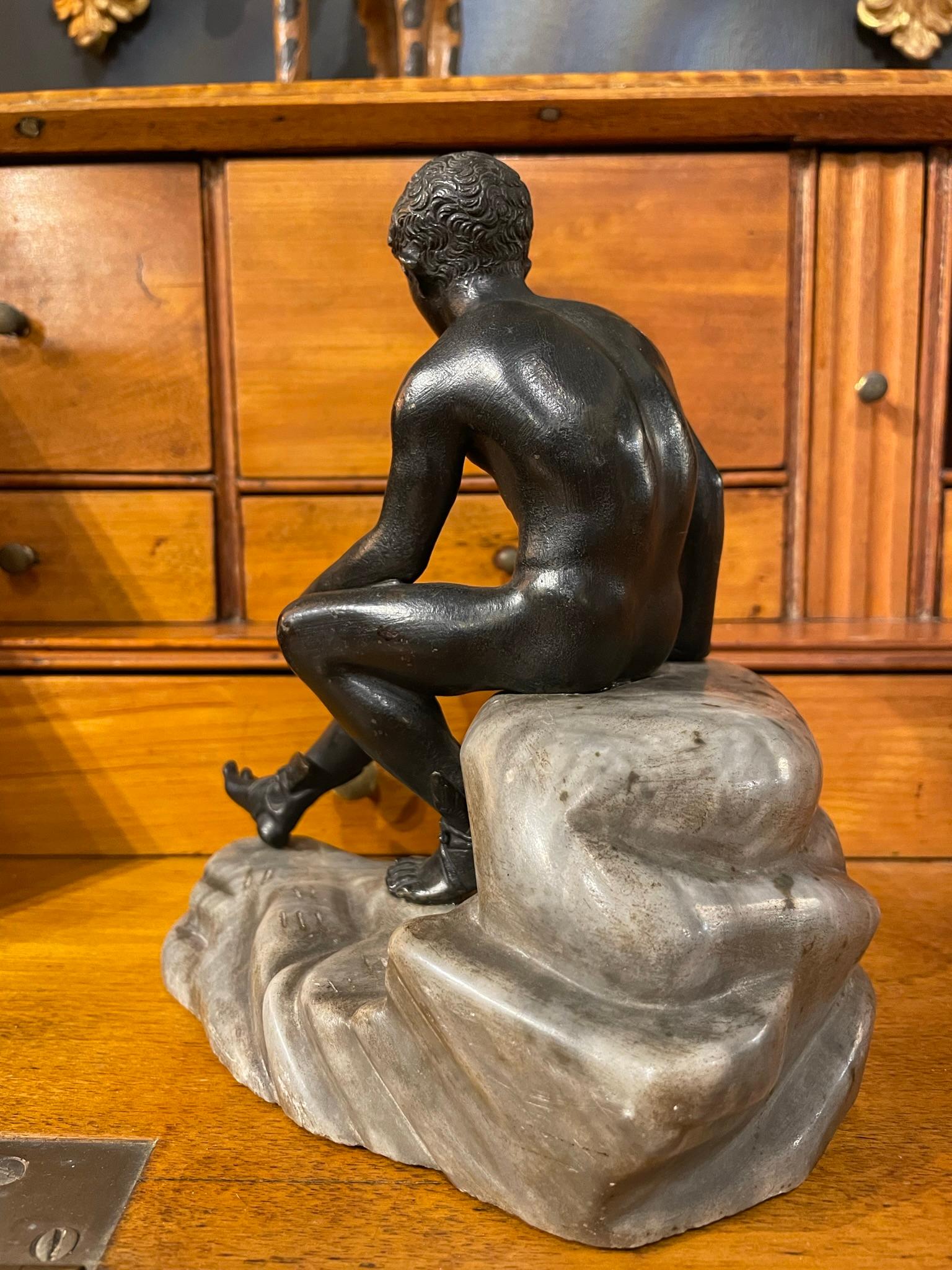 Carved 19th Century Italian Grand Tour Bronze and Marble of Mercury For Sale