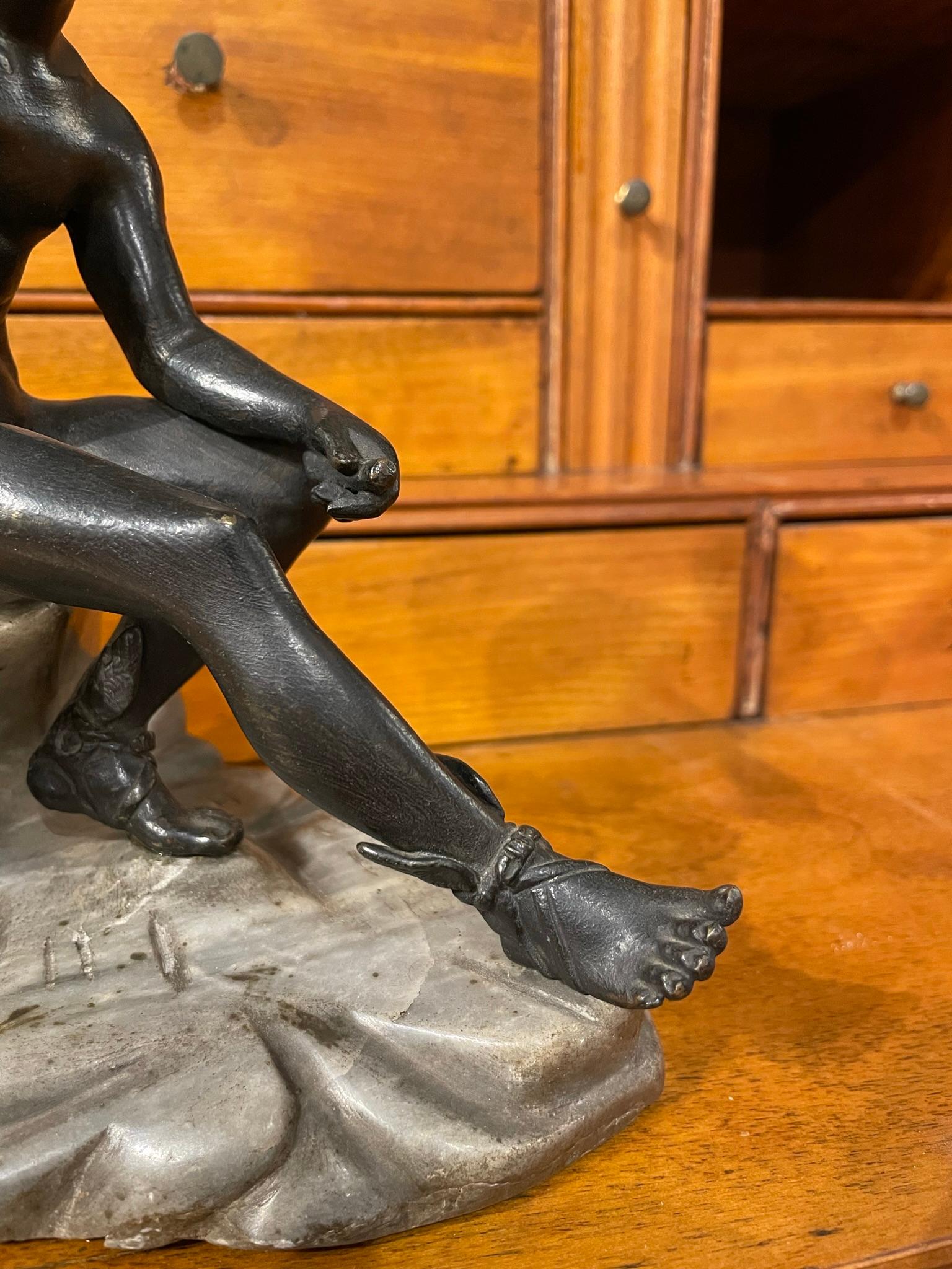 19th Century Italian Grand Tour Bronze and Marble of Mercury 2