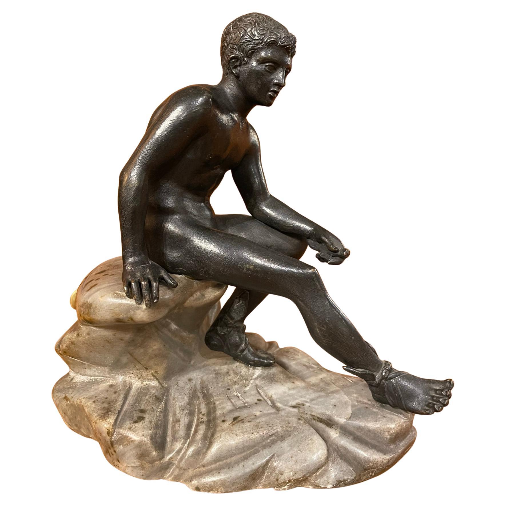 19th Century Italian Grand Tour Bronze and Marble of Mercury For Sale