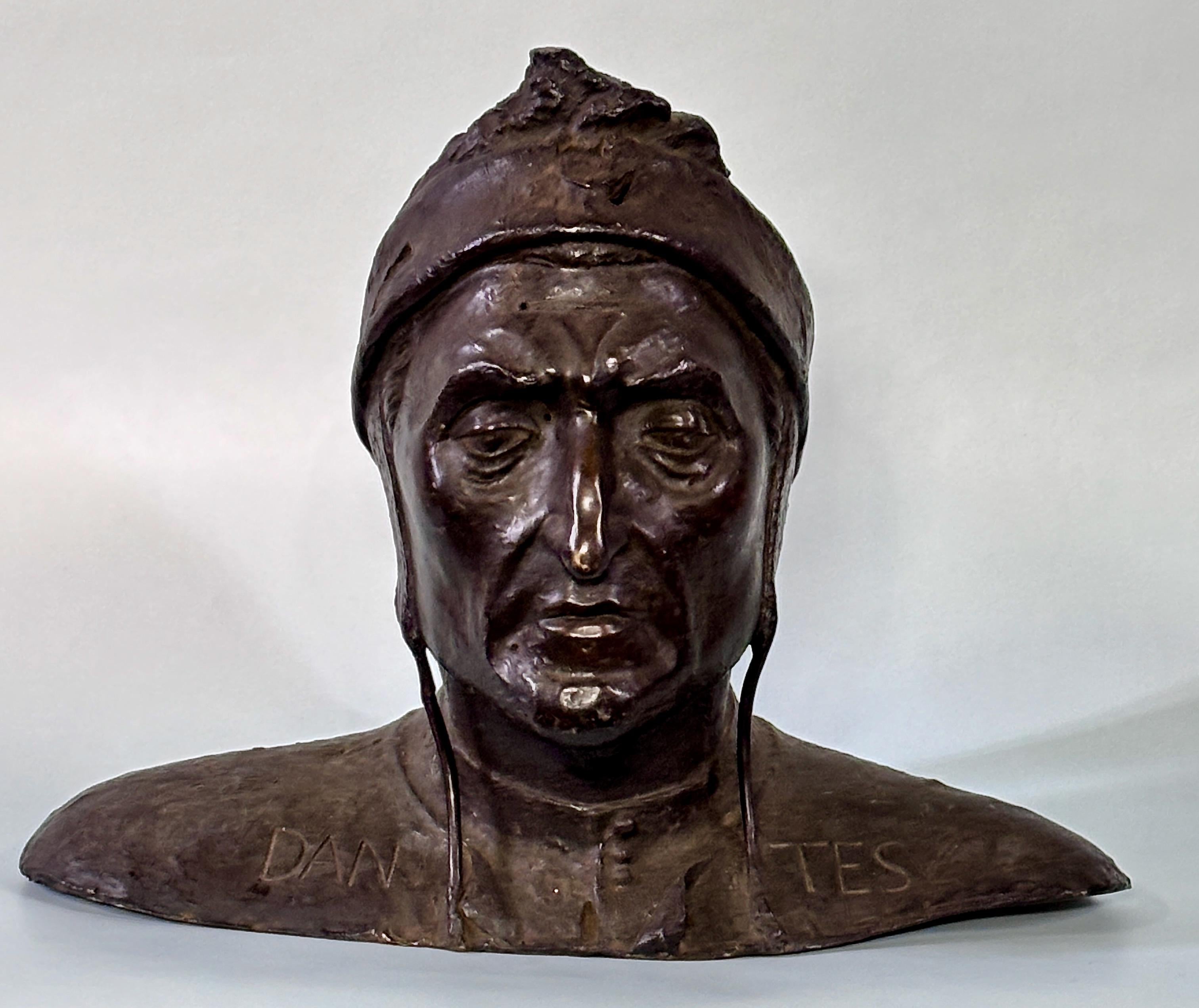 19th Century Italian Grand Tour Bronze Bust of Dante For Sale 6