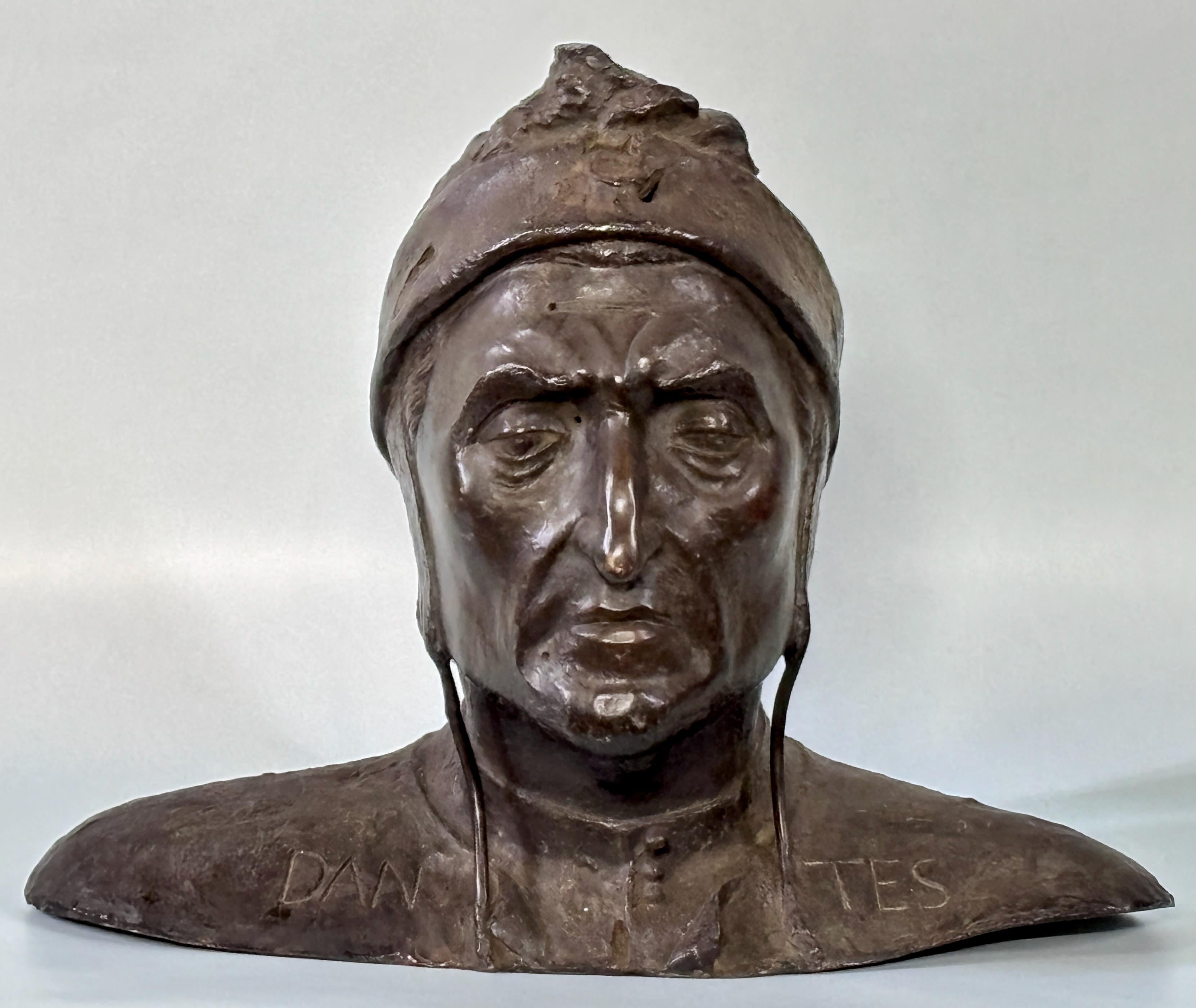 An exceptional large antique Italian Grand Tour Bronze and bust of Dante Alighieri, mid to late 19th century circa 1880. This fine bronze is modeled as the 13th century Italian Poet, writer and philosopher Dante Alighieri (1265-1321), the writer of
