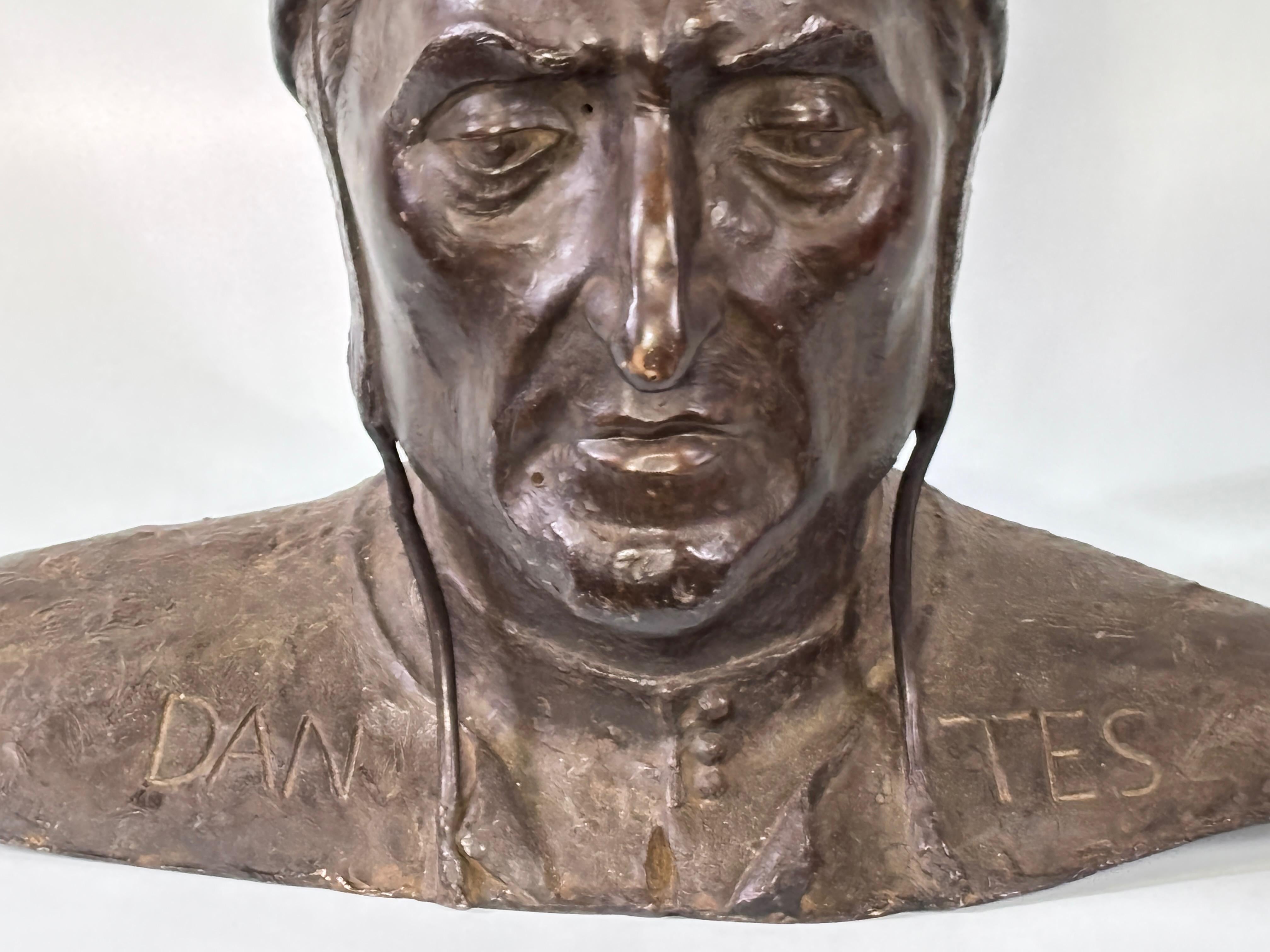 19th Century Italian Grand Tour Bronze Bust of Dante For Sale 2