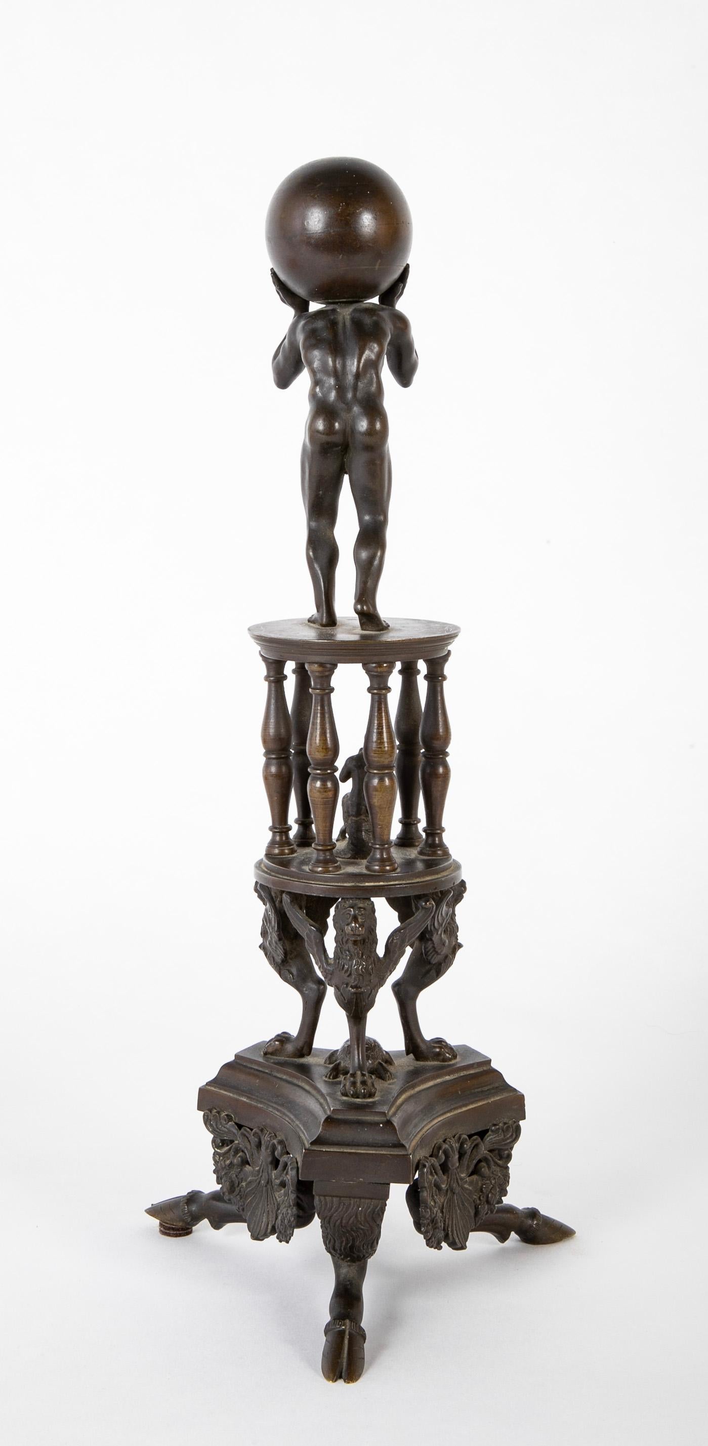19th Century Italian Grand Tour Bronze of Atlas On A Stand With Turtle  For Sale 6