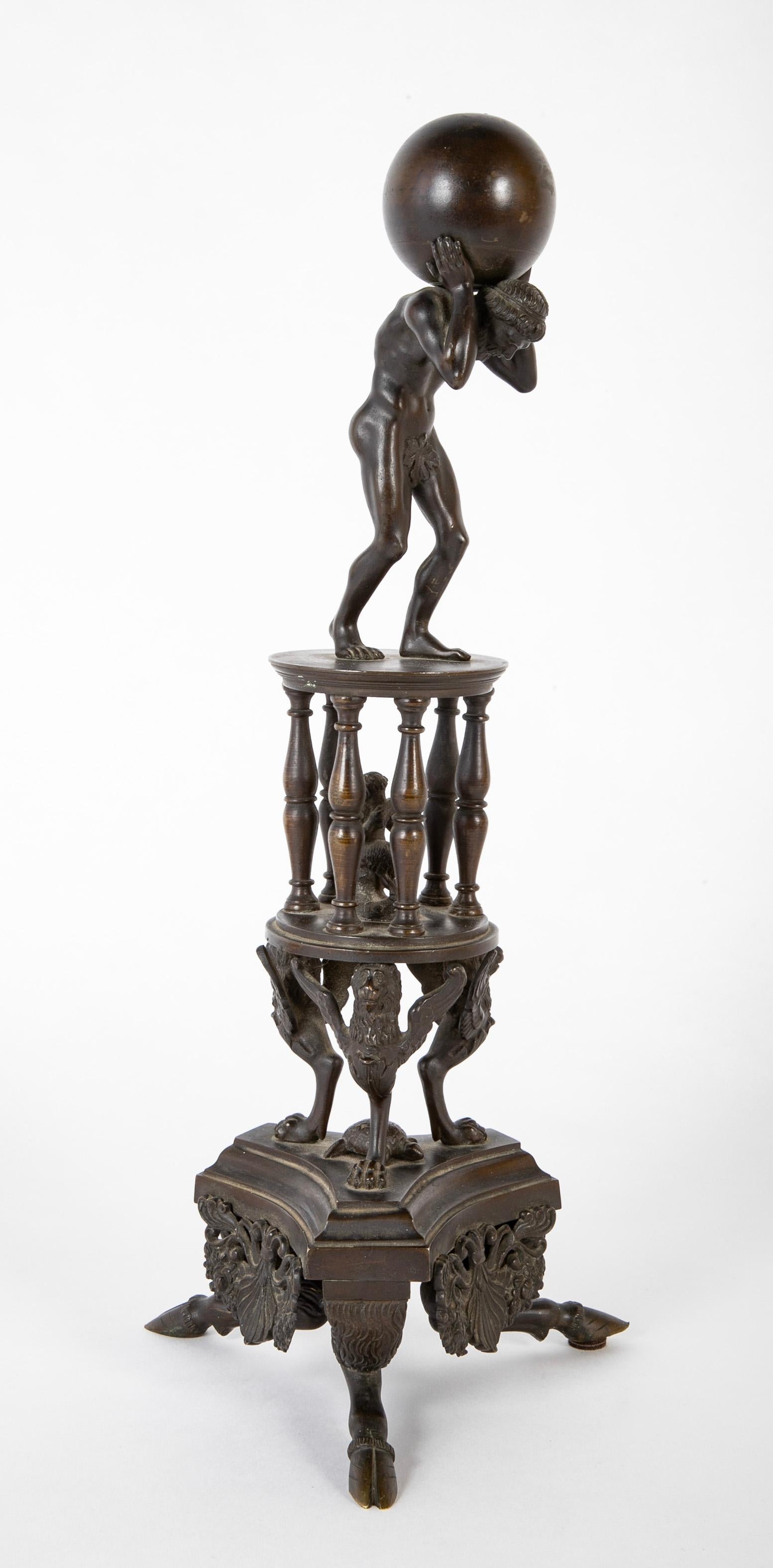 19th Century Italian Grand Tour Bronze of Atlas On A Stand With Turtle  For Sale 4