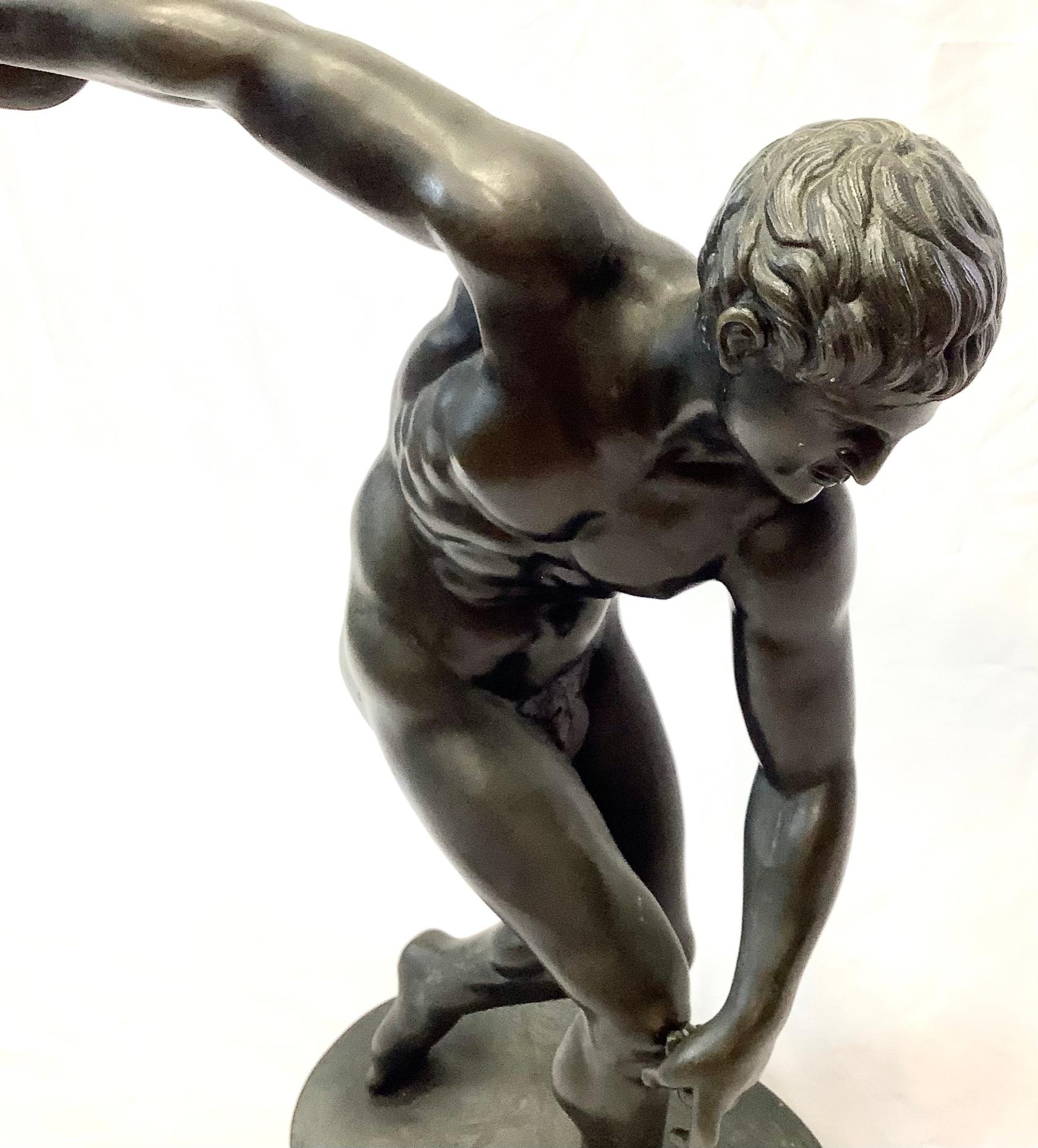 19th Century Italian Grand Tour Bronze Sculpture of a Discus Thrower 1
