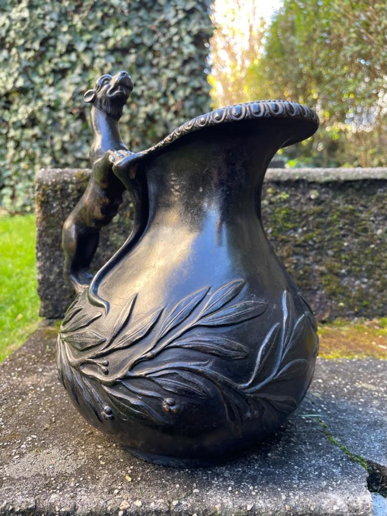 19th Century Italian Grand Tour Bronze Wine Vessel Askos with Panther Handle For Sale 10